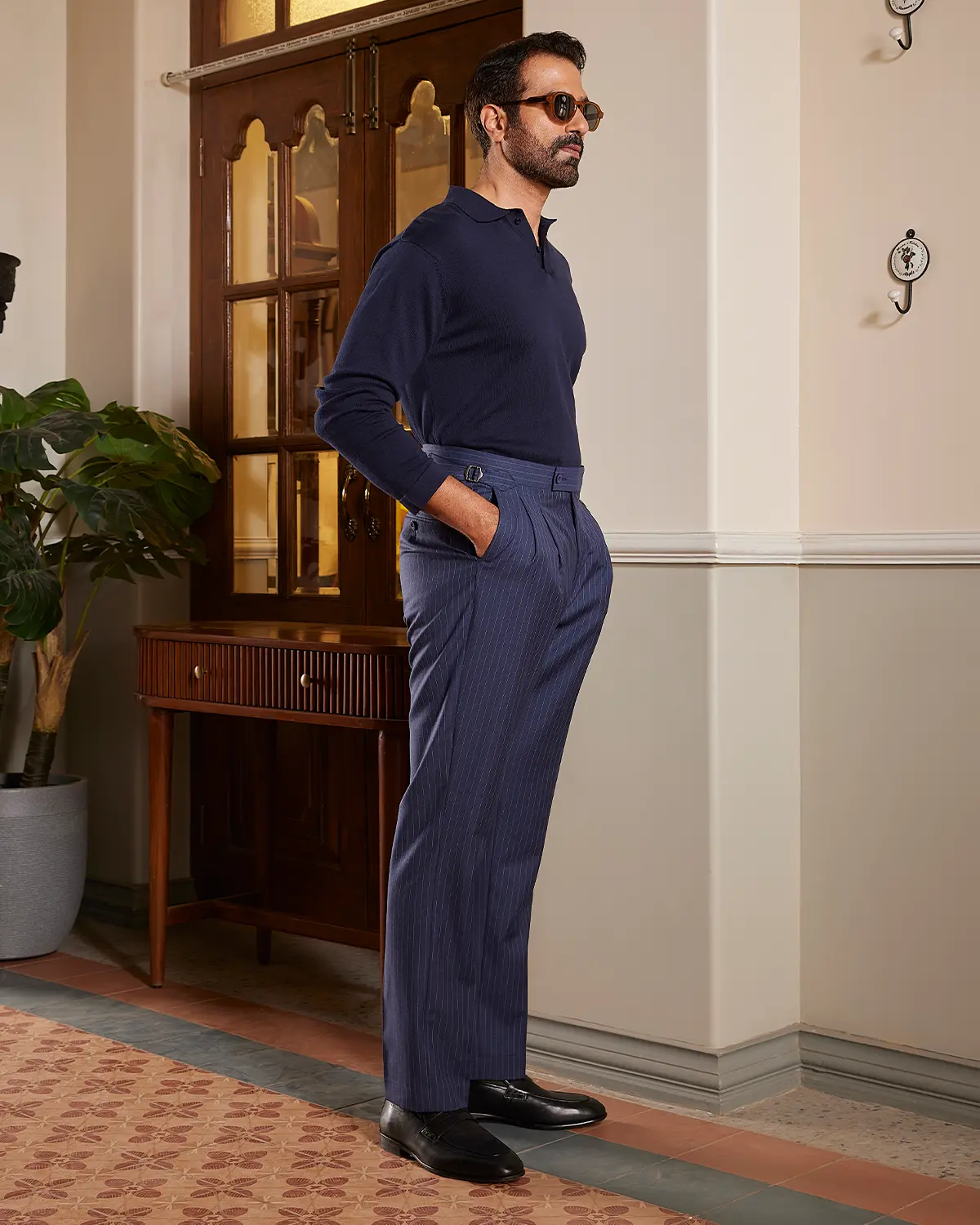 Signature Flat Knit Long Sleeve Polo T-shirt - Navy - Image 4