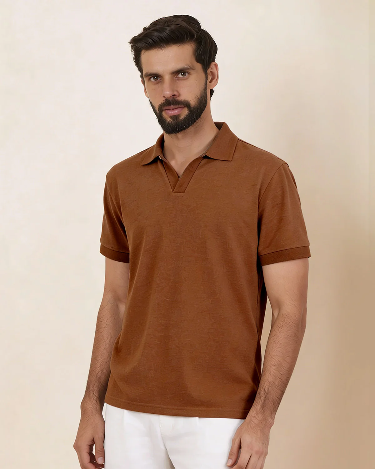 Lyocell Wool Stretch Johnny Polo - Brown Melange - Image 2