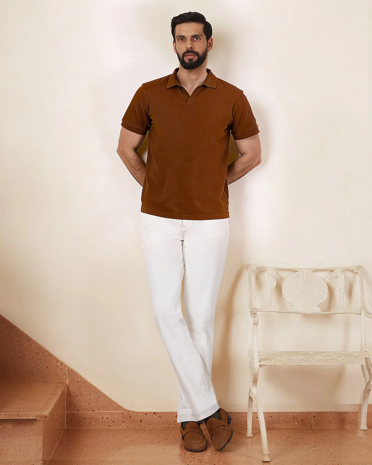Lyocell Wool Stretch Johnny Polo - Brown Melange - Image 3
