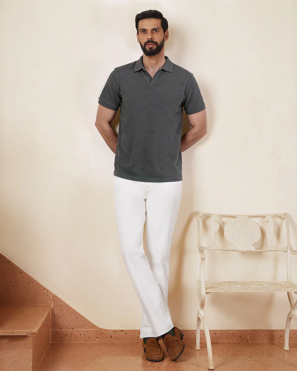 Lyocell Wool Stretch Johnny Polo - Grey Melange - Image 3