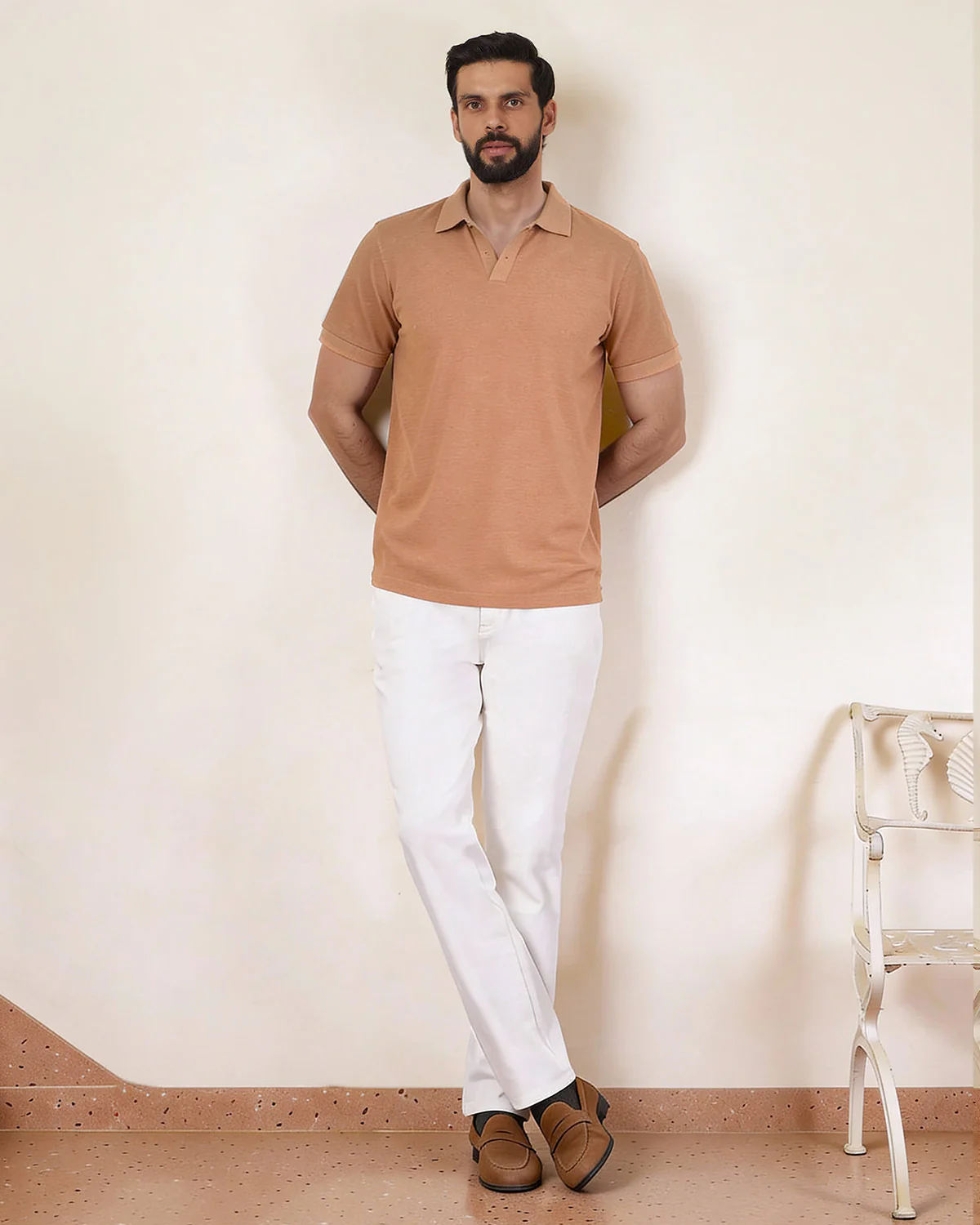 Lyocell Wool Stretch Johnny Polo - Peach Melange - Image 3