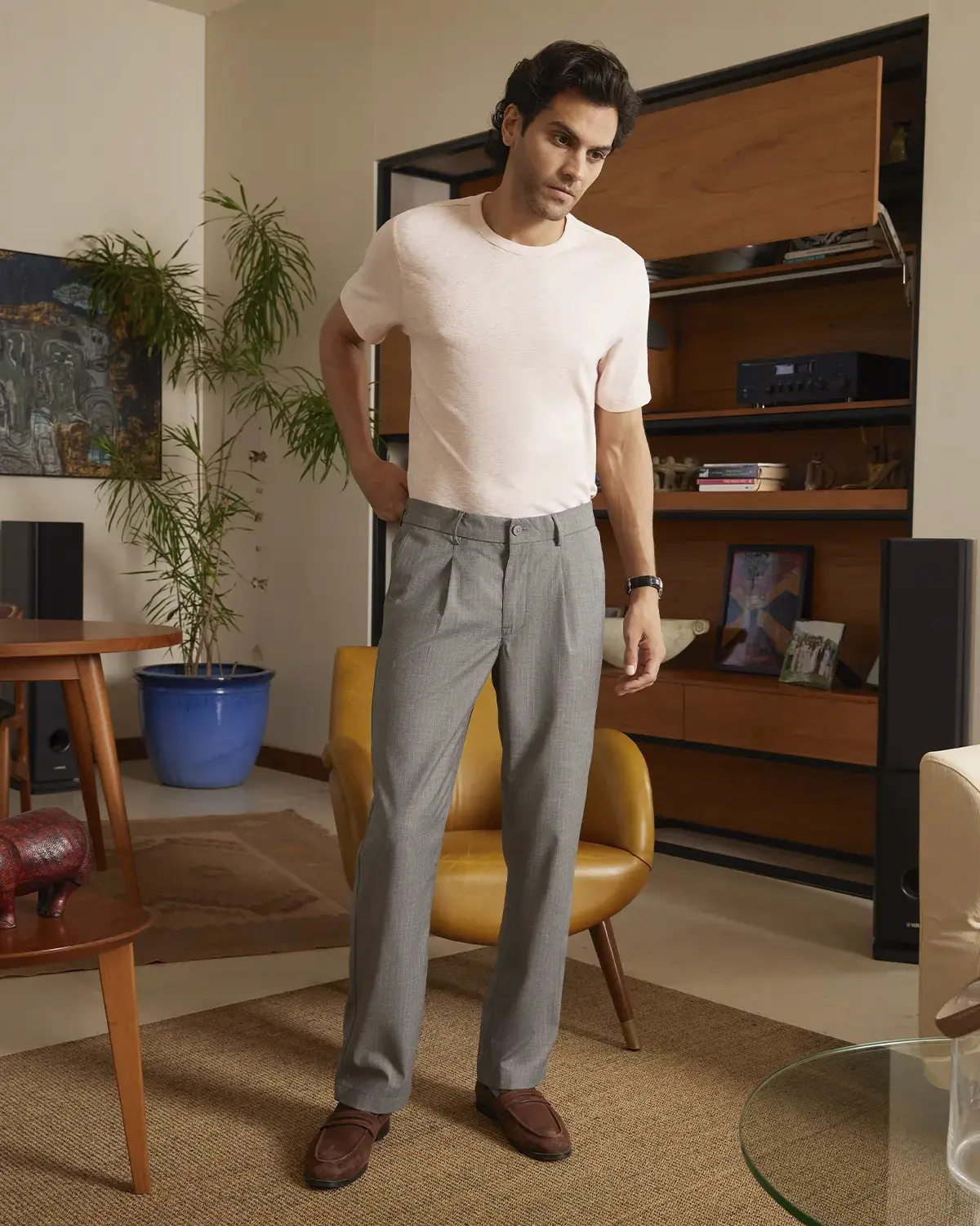 Slub Relaxed T-Shirt- Peach - Image 4