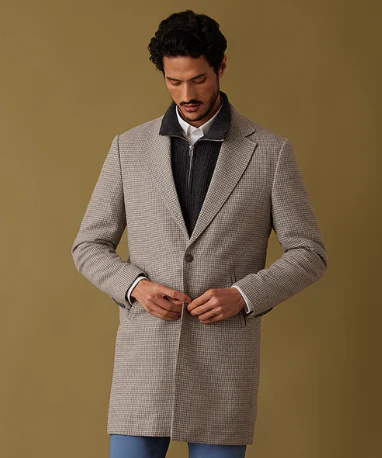 Smokestack Houndstooth Tweed Long Jacket - Grey - Image 3