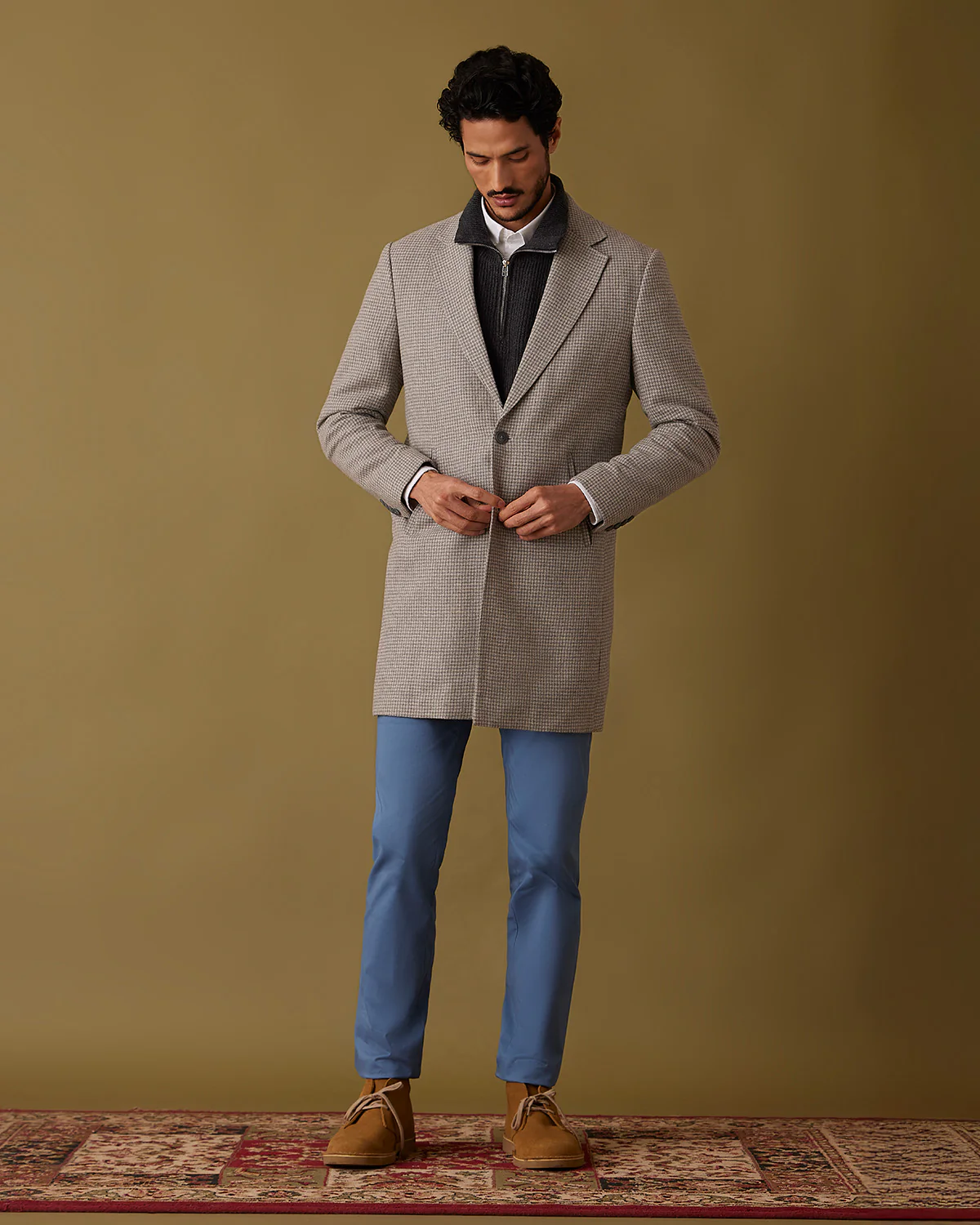 Smokestack Houndstooth Tweed Long Jacket - Grey - Image 4