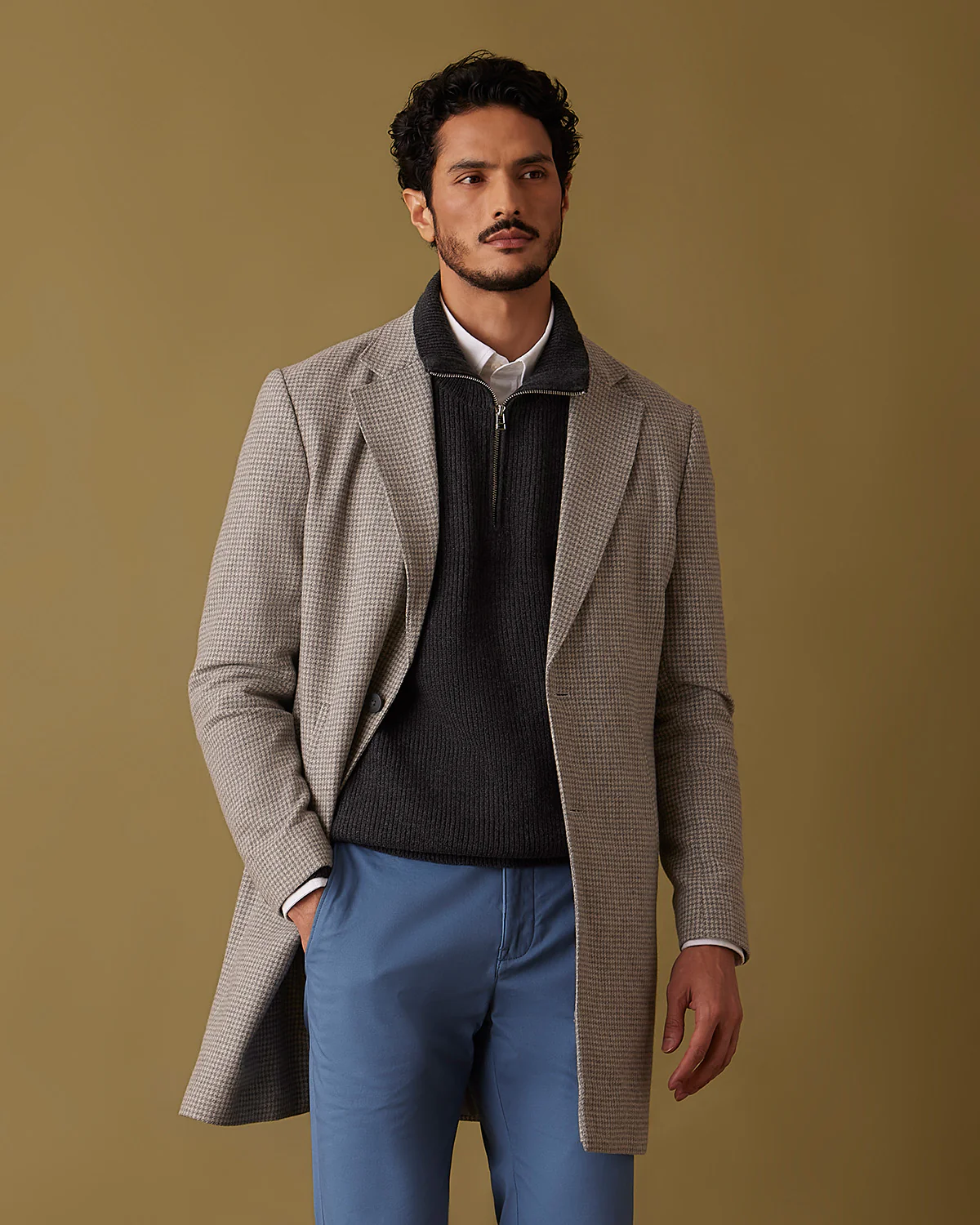Smokestack Houndstooth Tweed Long Jacket - Grey - Image 5