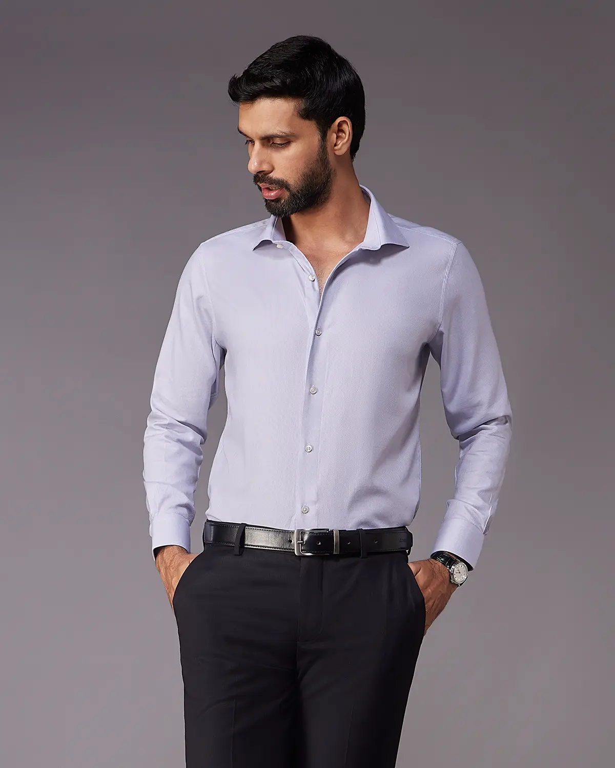 2-Ply Egyptian Cotton Grey Dobby Shirt - Image 2