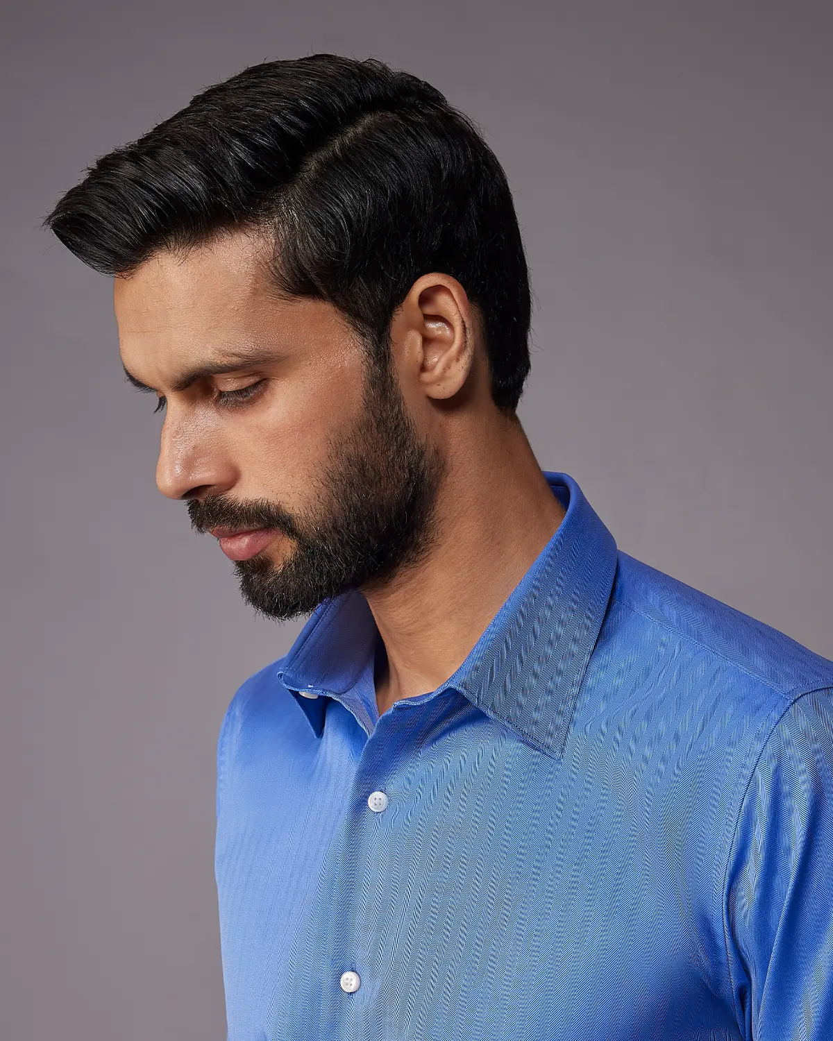 2-Ply Egyptian Cotton Mid Blue Herringbone Shirt - Image 4