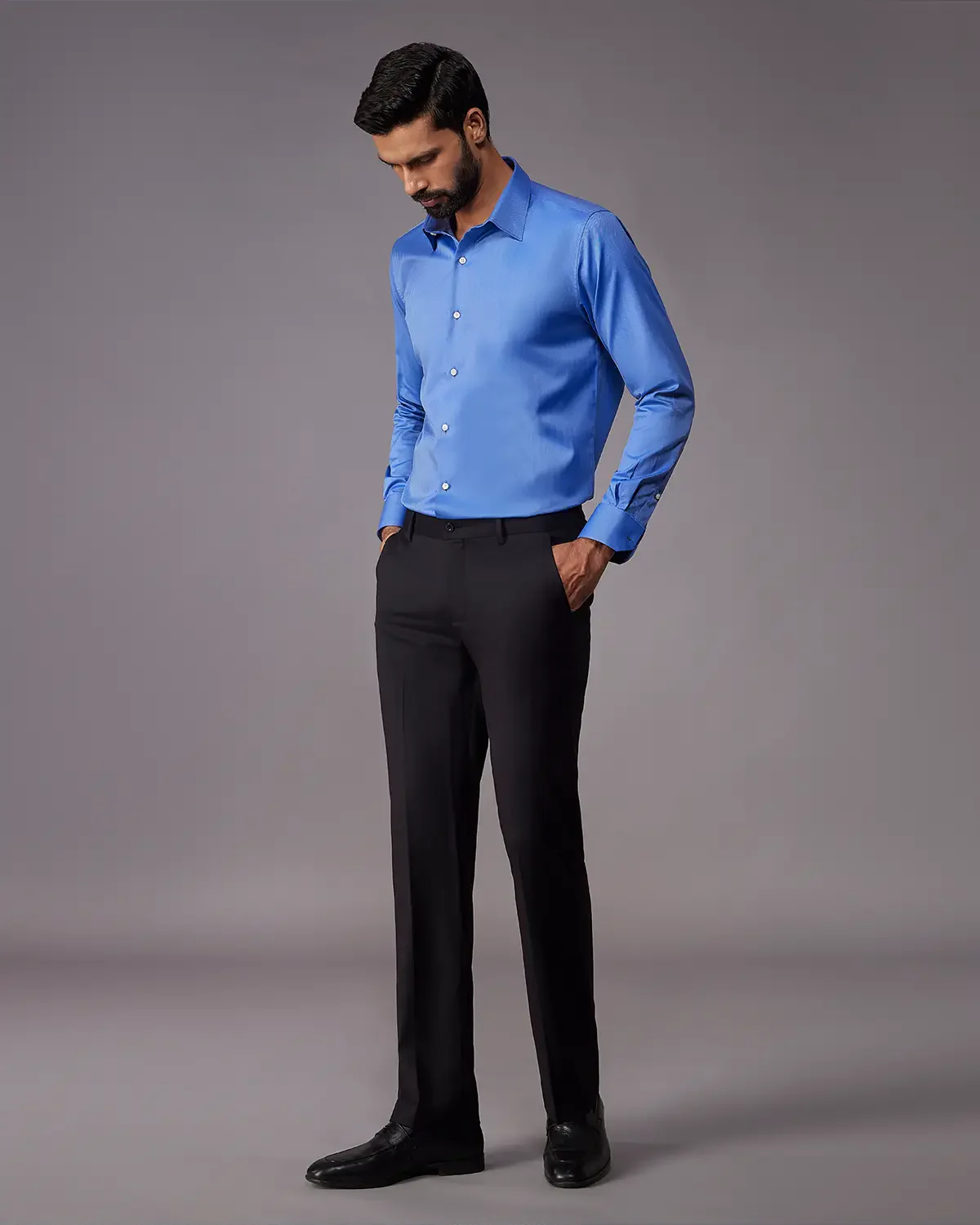 2-Ply Egyptian Cotton Mid Blue Herringbone Shirt - Image 5
