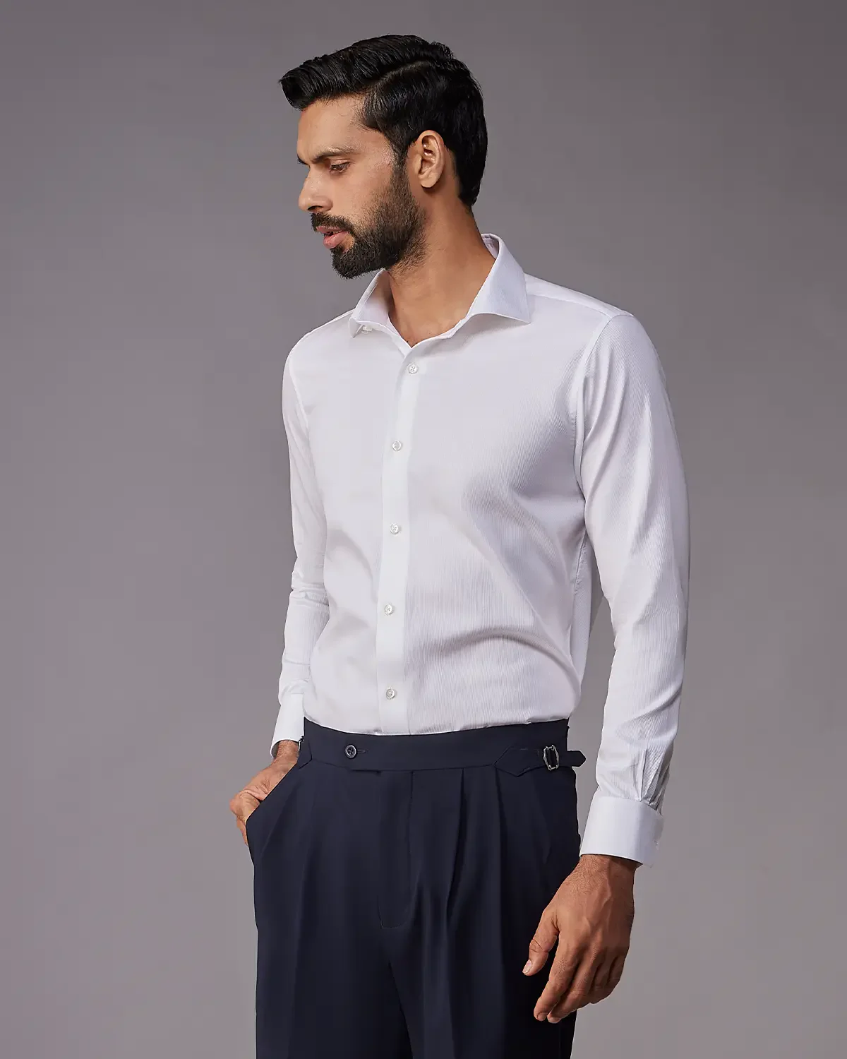 2-Ply Egyptian Cotton Textured White Dobby Shirt - Image 2