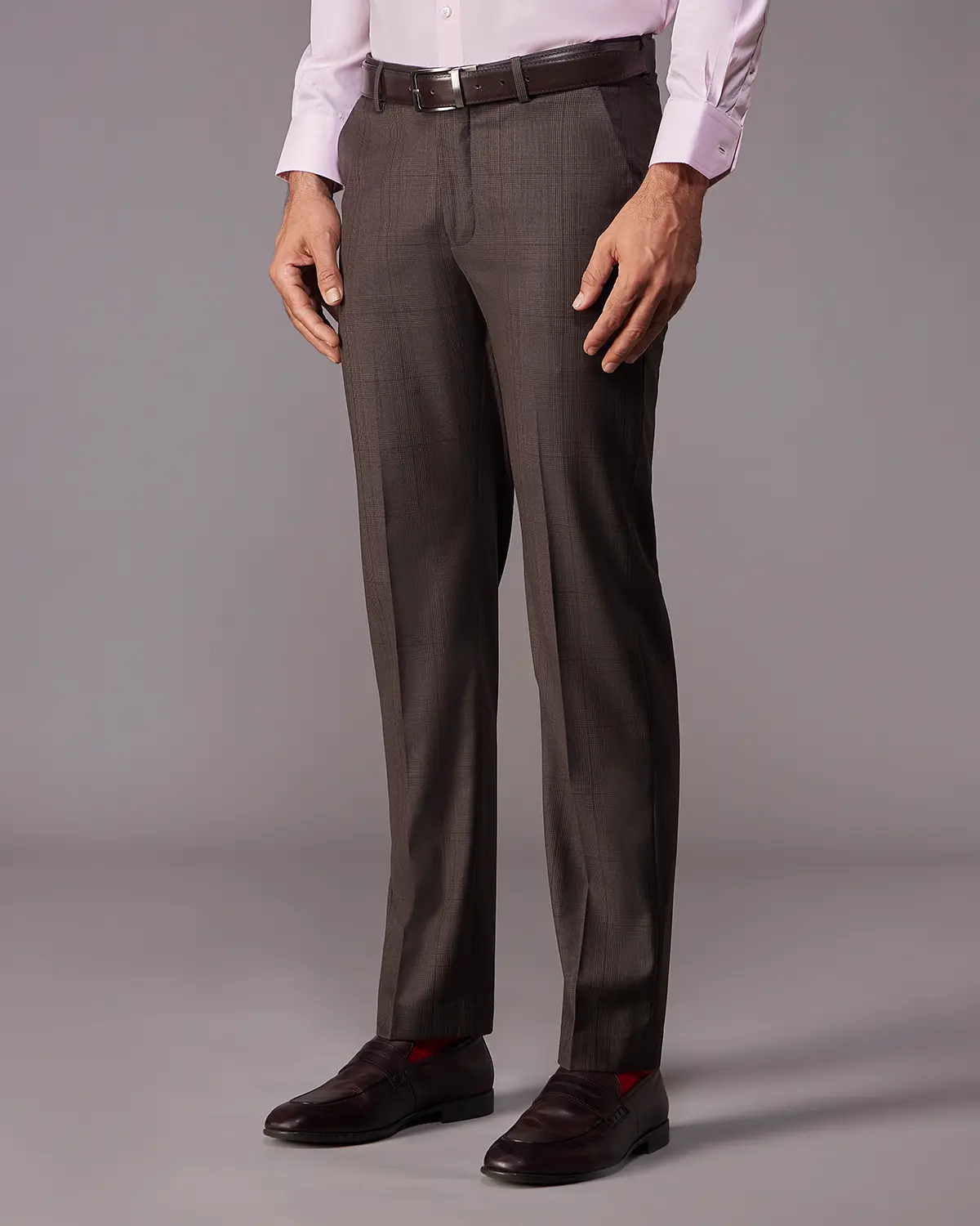 Solvero Glen Plaid Wool Dress Pants - Brown