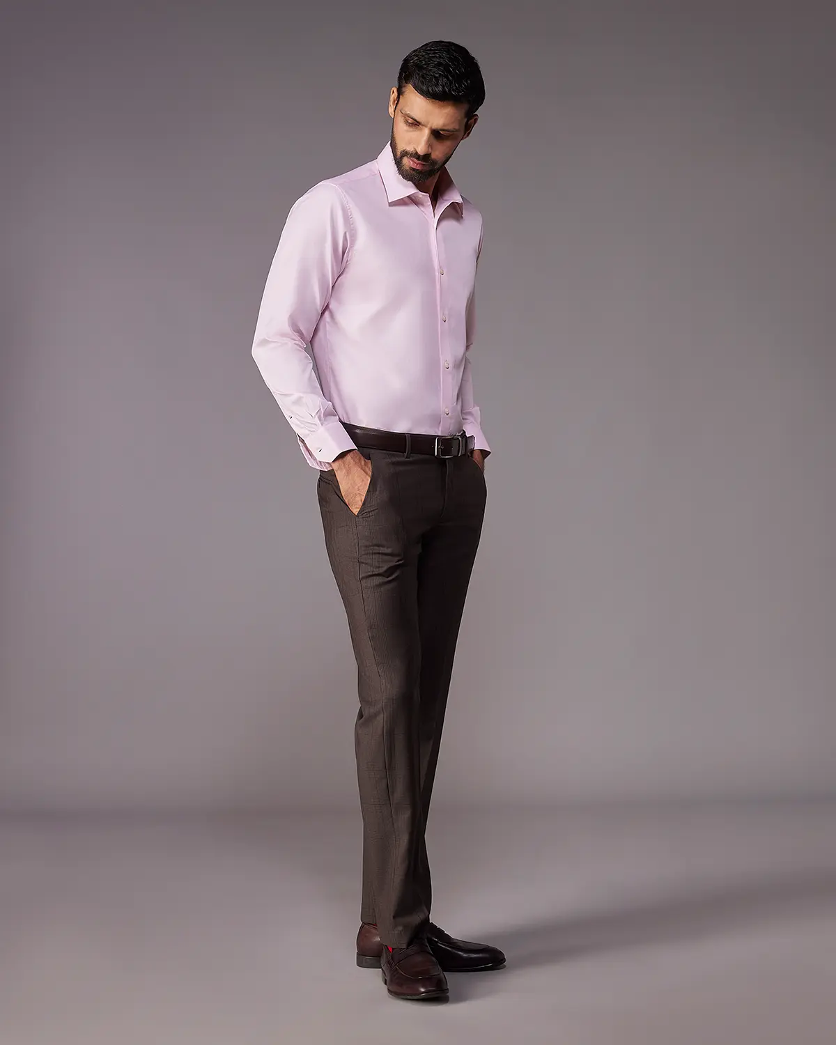 Solvero Glen Plaid Wool Dress Pants - Brown - Image 3