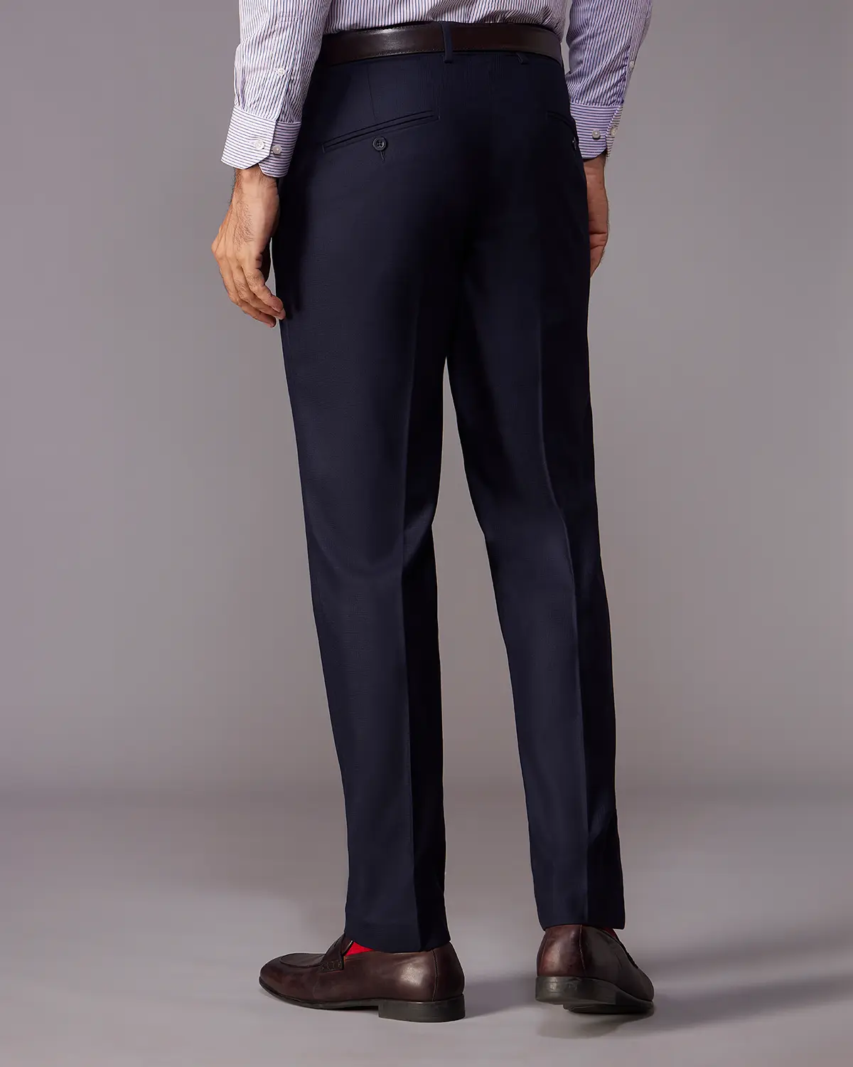 Sorello Twill Checked Dress Pants - Navy - Image 2