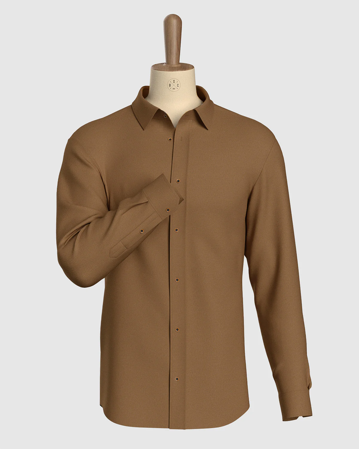 Stretch Cotton Shirt - Khaki - Image 2
