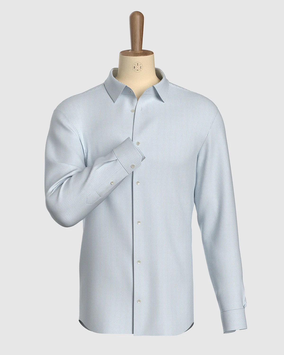Stretch Cotton Striped Shirt - Light Blue & White - Image 2