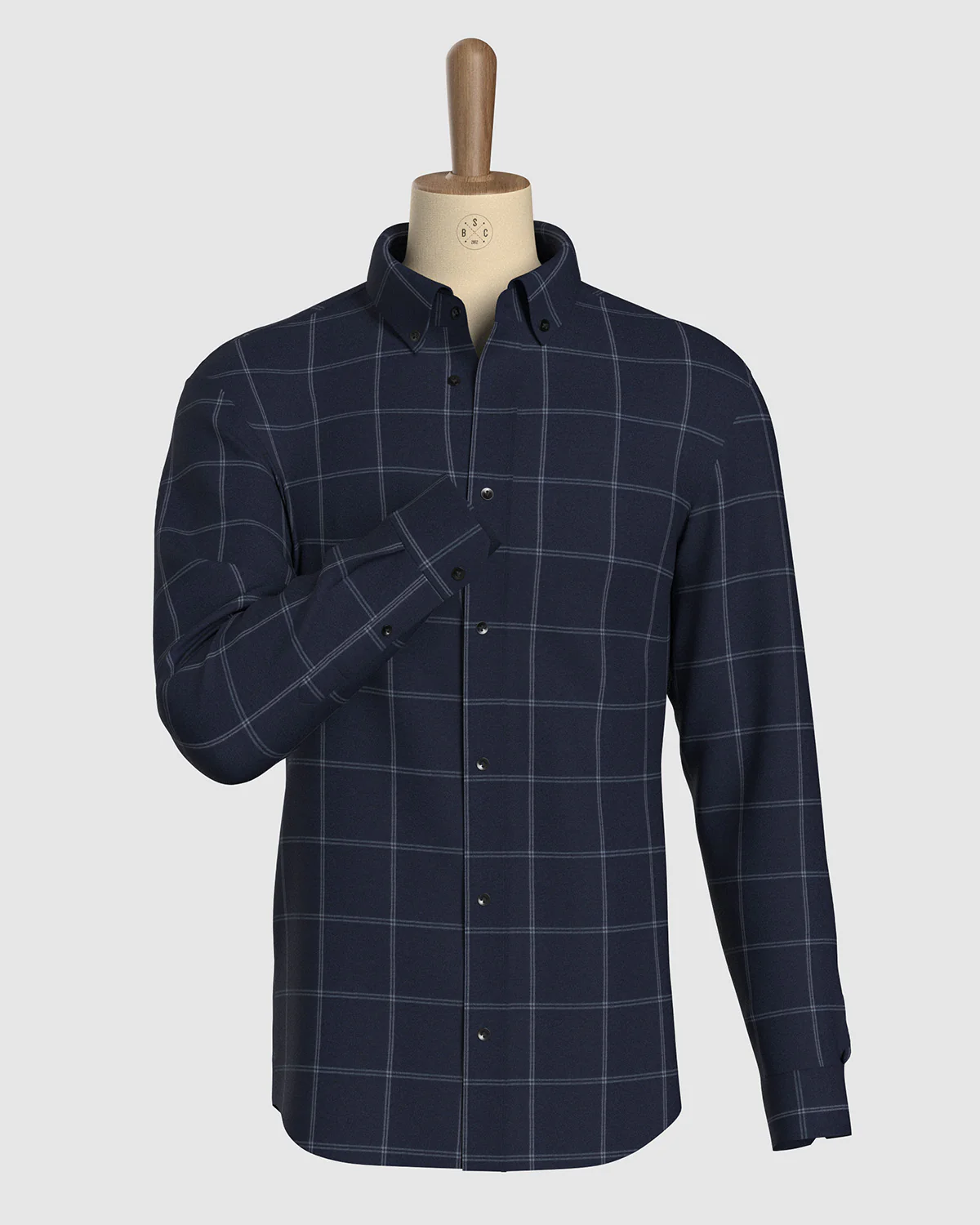 Stretch Flannel Checked Shirt - Navy - Image 2