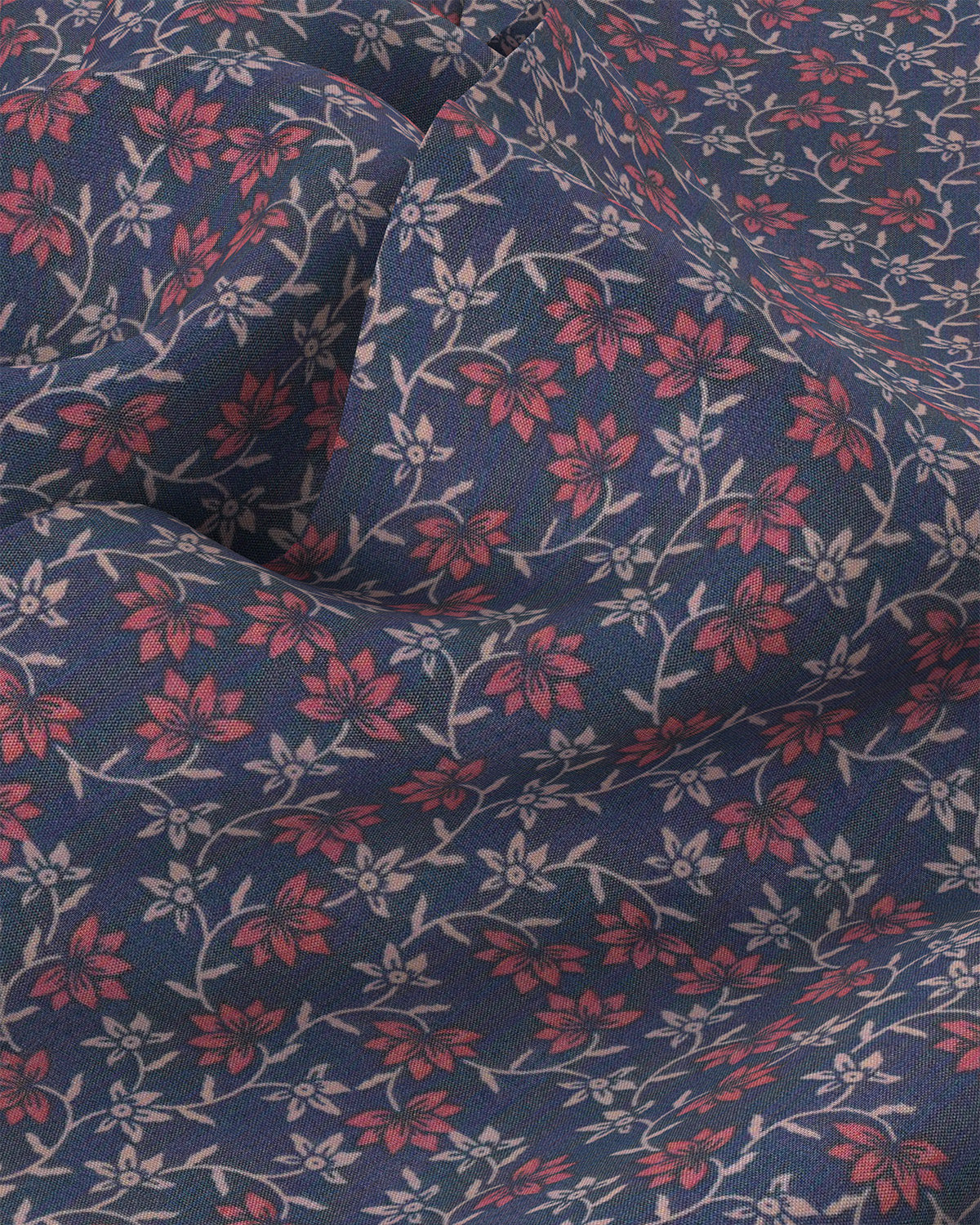 Stretch Floral Printed Shirt - Navy & Orange - Image 3