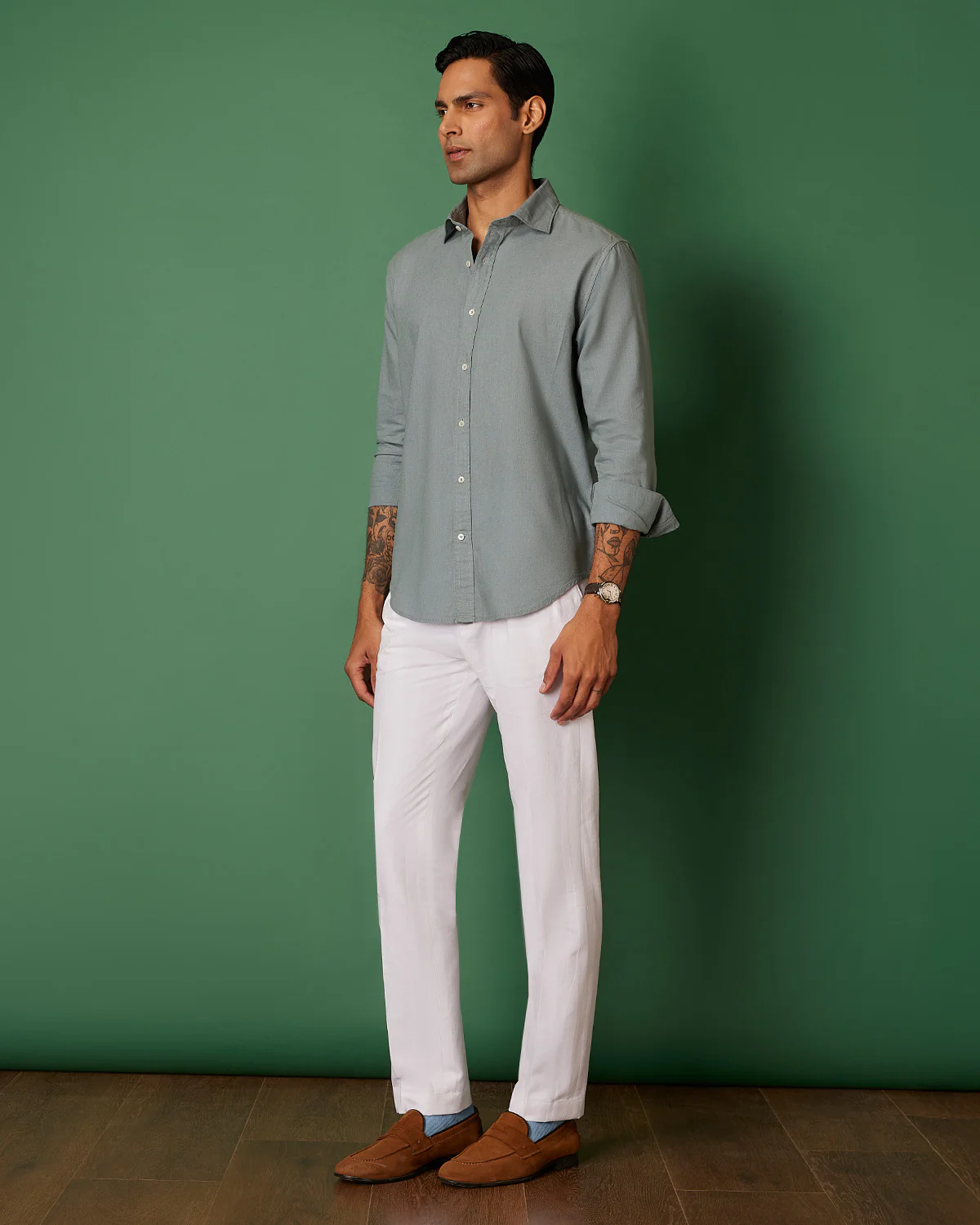 Teal Cotton Linen Shirt - Image 5