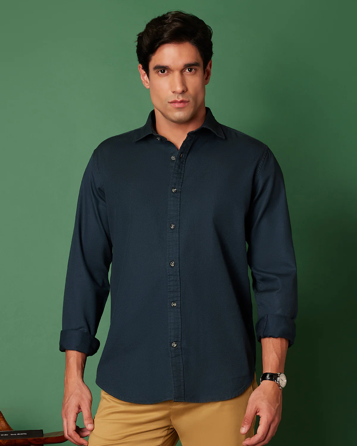 Mid Blue Distressed Cotton Twill Shirt - Image 6