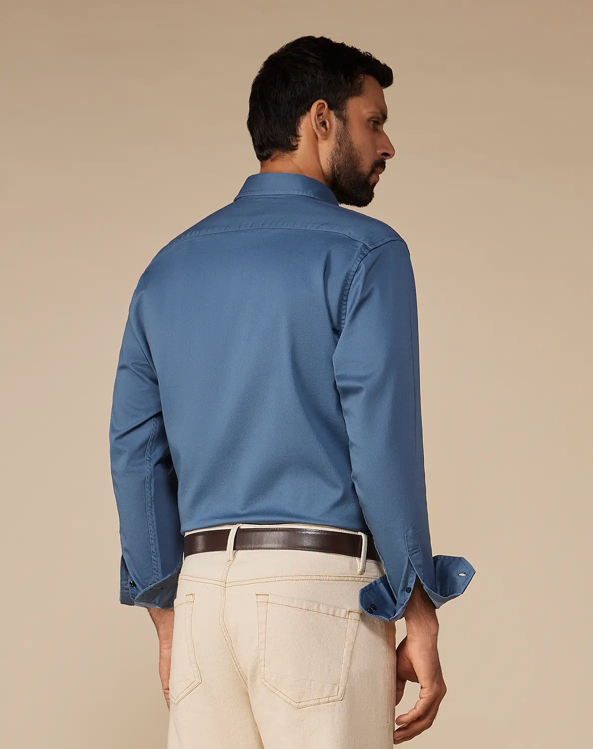 Teal Washed Dobby Denim Shirt - Image 2