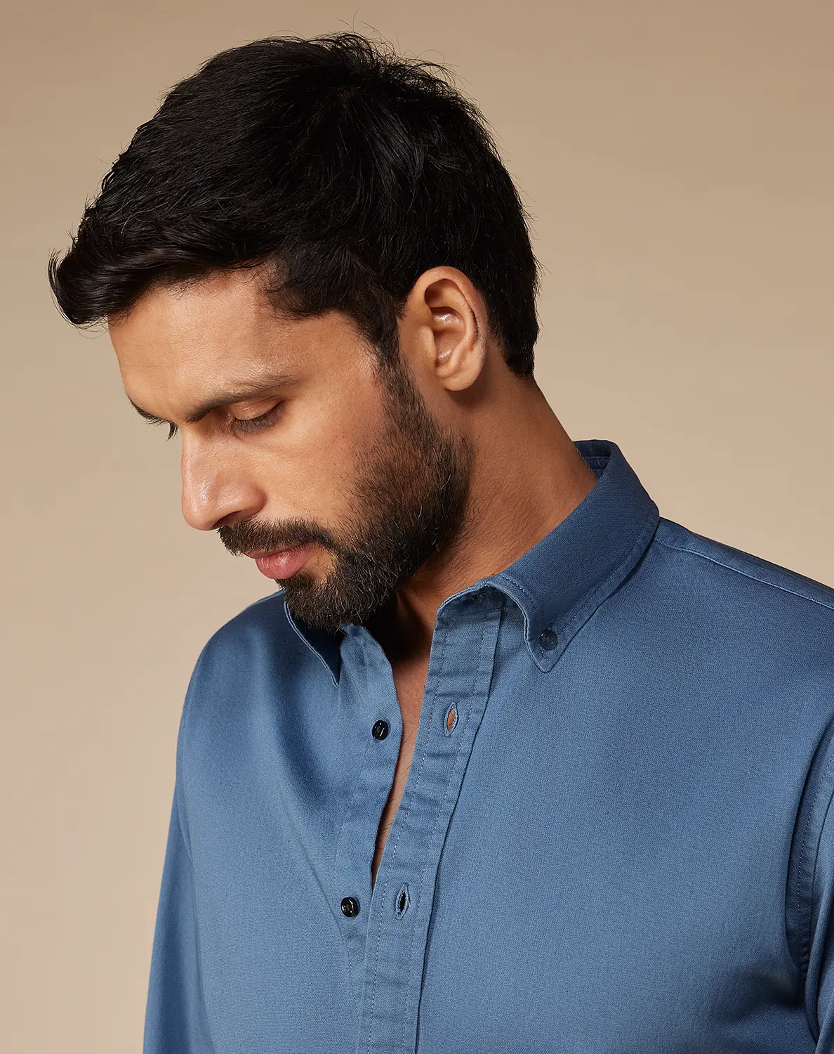 Teal Washed Dobby Denim Shirt - Image 3