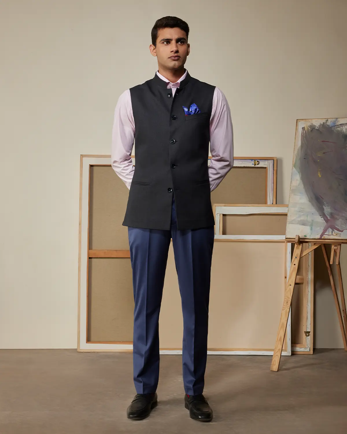 The Astoria Stretch Nehru Jacket - Dark Grey - Image 4