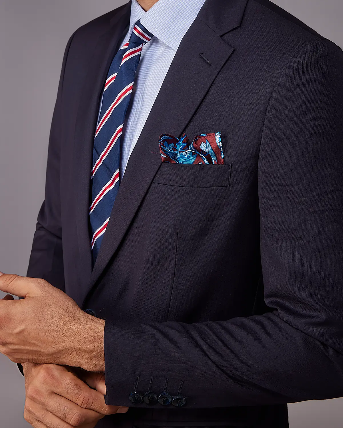 The Ellington Herringbone Suit Blazer - Navy - Image 4