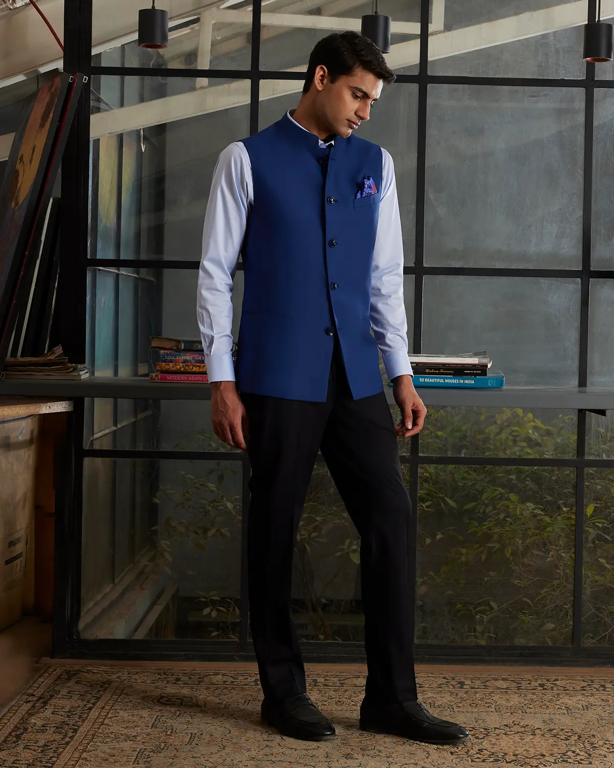 The Imperial Twill Nehru Jacket - Dark Blue - Image 3