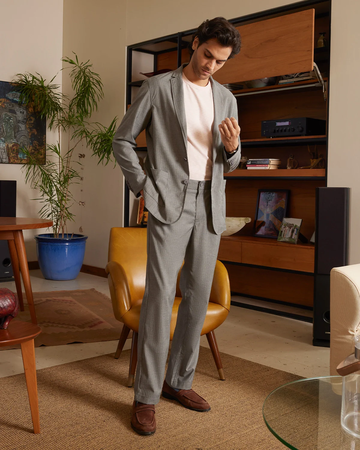 The Sorrento Striped Pleated Relaxed Trousers - Grey - Image 2
