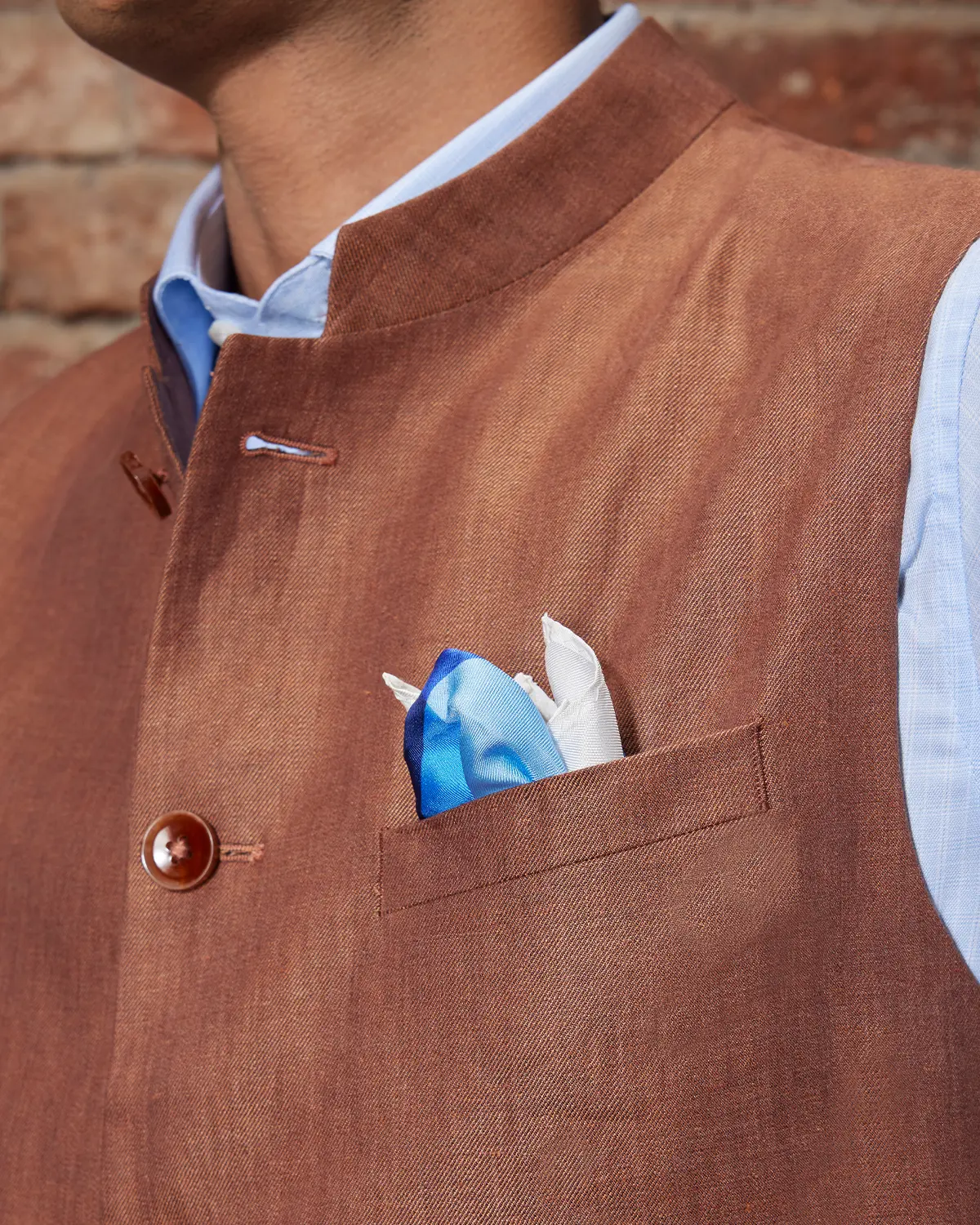 The Verona Linen Nehru Jacket - Rust Brown - Image 2
