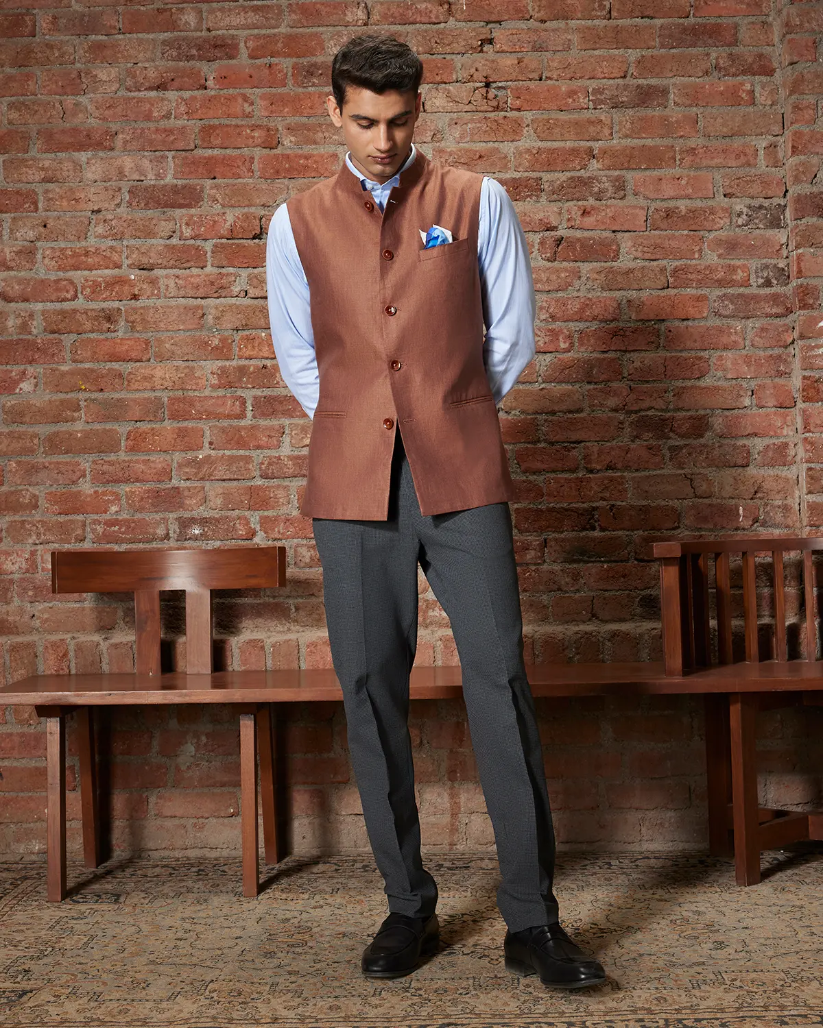 The Verona Linen Nehru Jacket - Rust Brown - Image 3