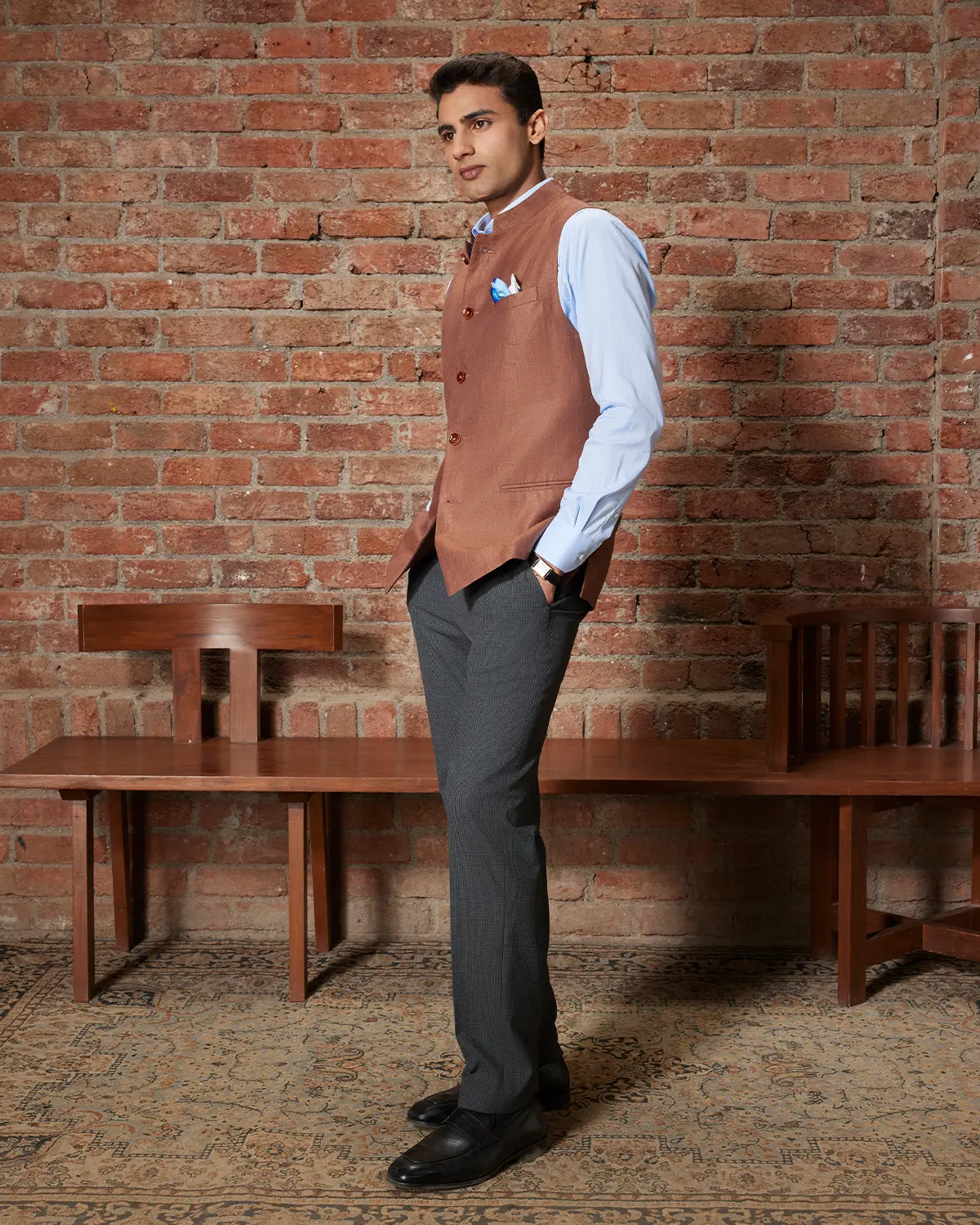 The Verona Linen Nehru Jacket - Rust Brown - Image 4