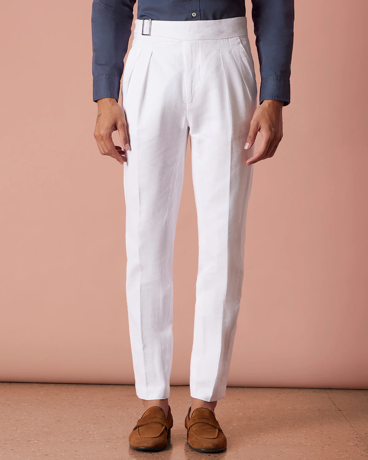 Ventura Cotton Linen Neapolitan Dress Pants - White - Image 3