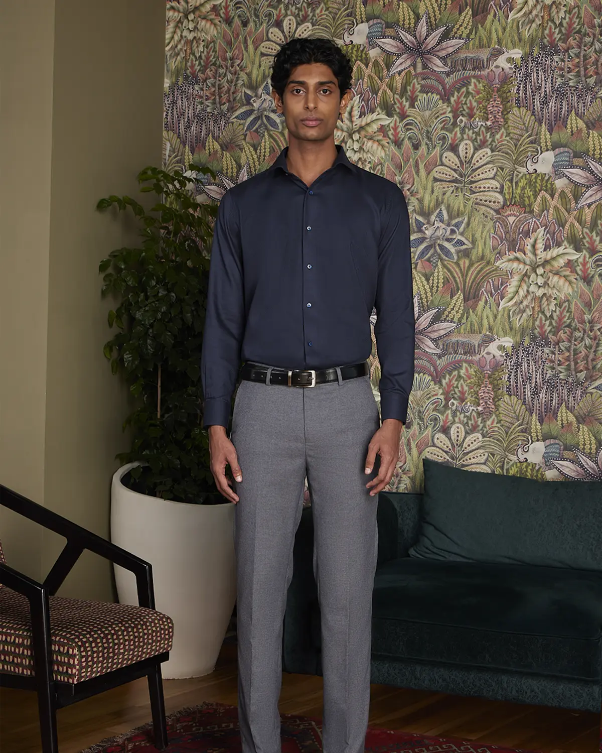 Virello Melange Stretch Dress Pants - Grey - Image 3