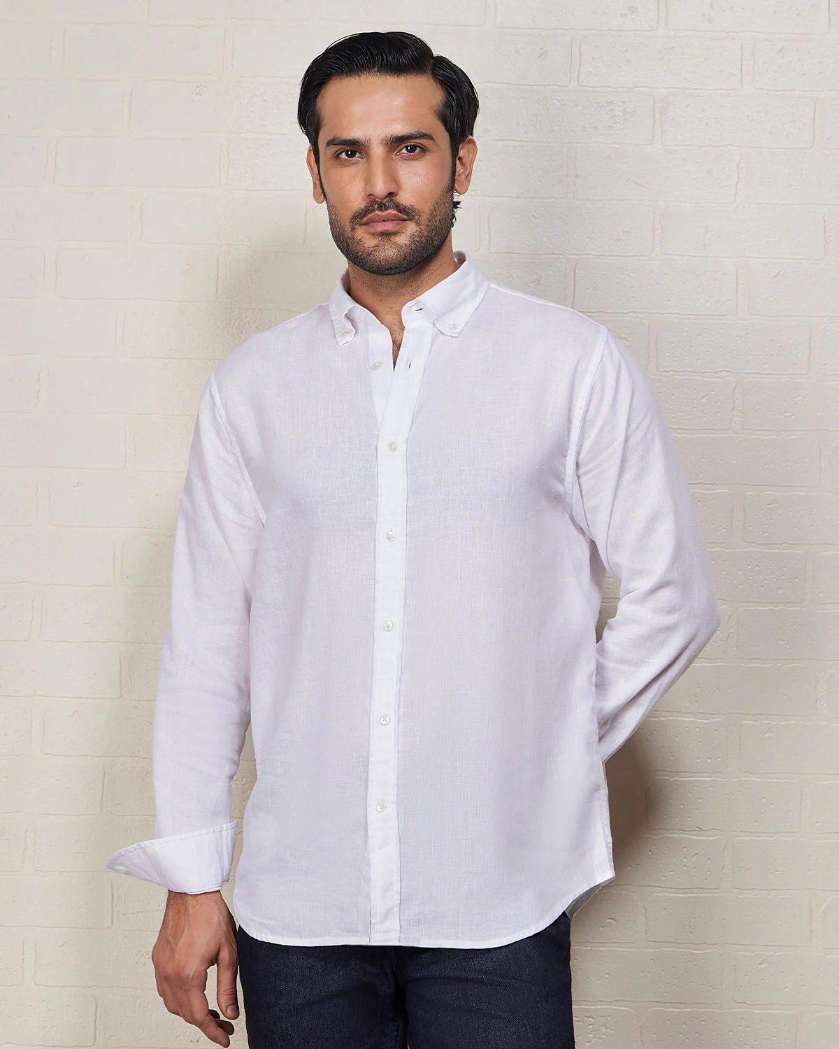 White Blended Linen Soft Washed Shirt - Image 2
