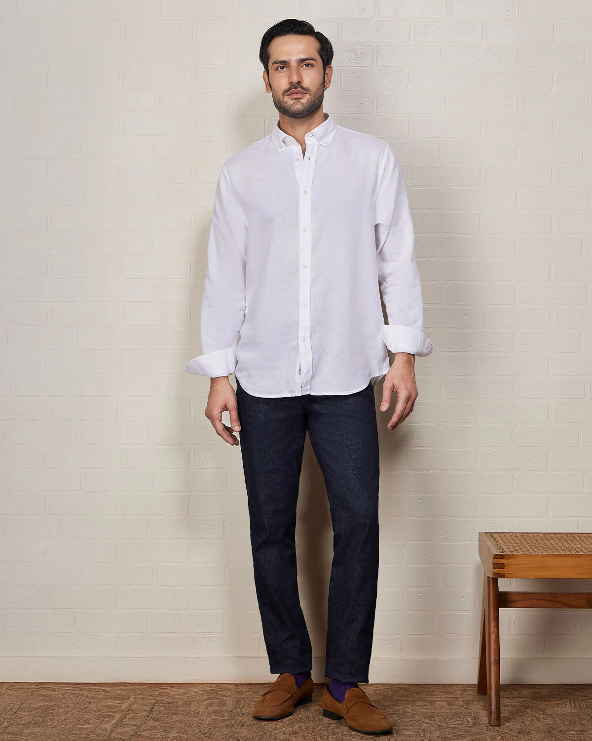 White Blended Linen Soft Washed Shirt - Image 4