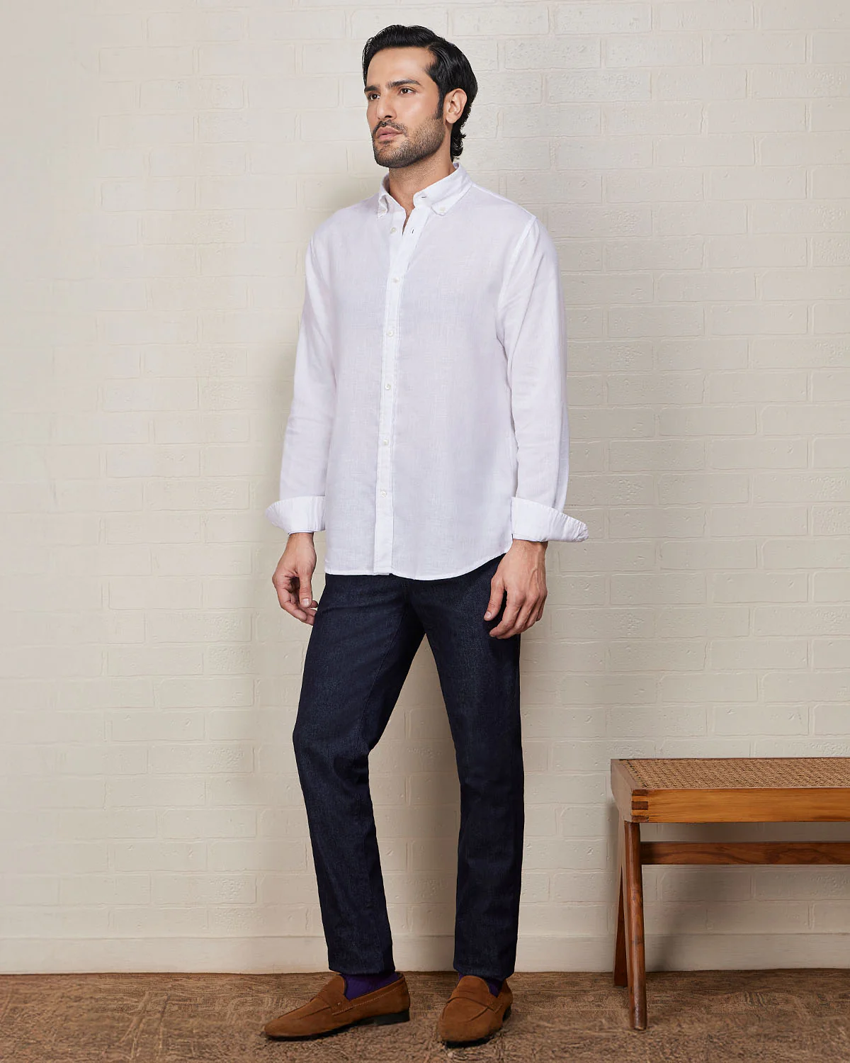 White Blended Linen Soft Washed Shirt - Image 5