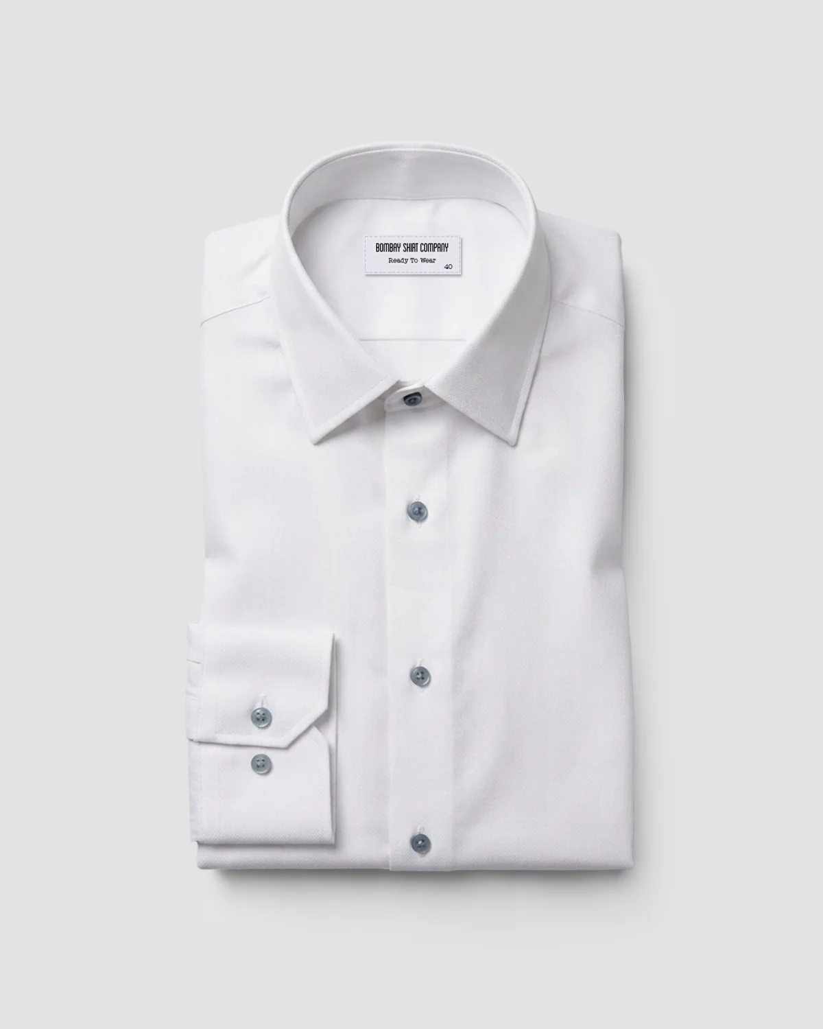 White Cotton Herringbone Shirt