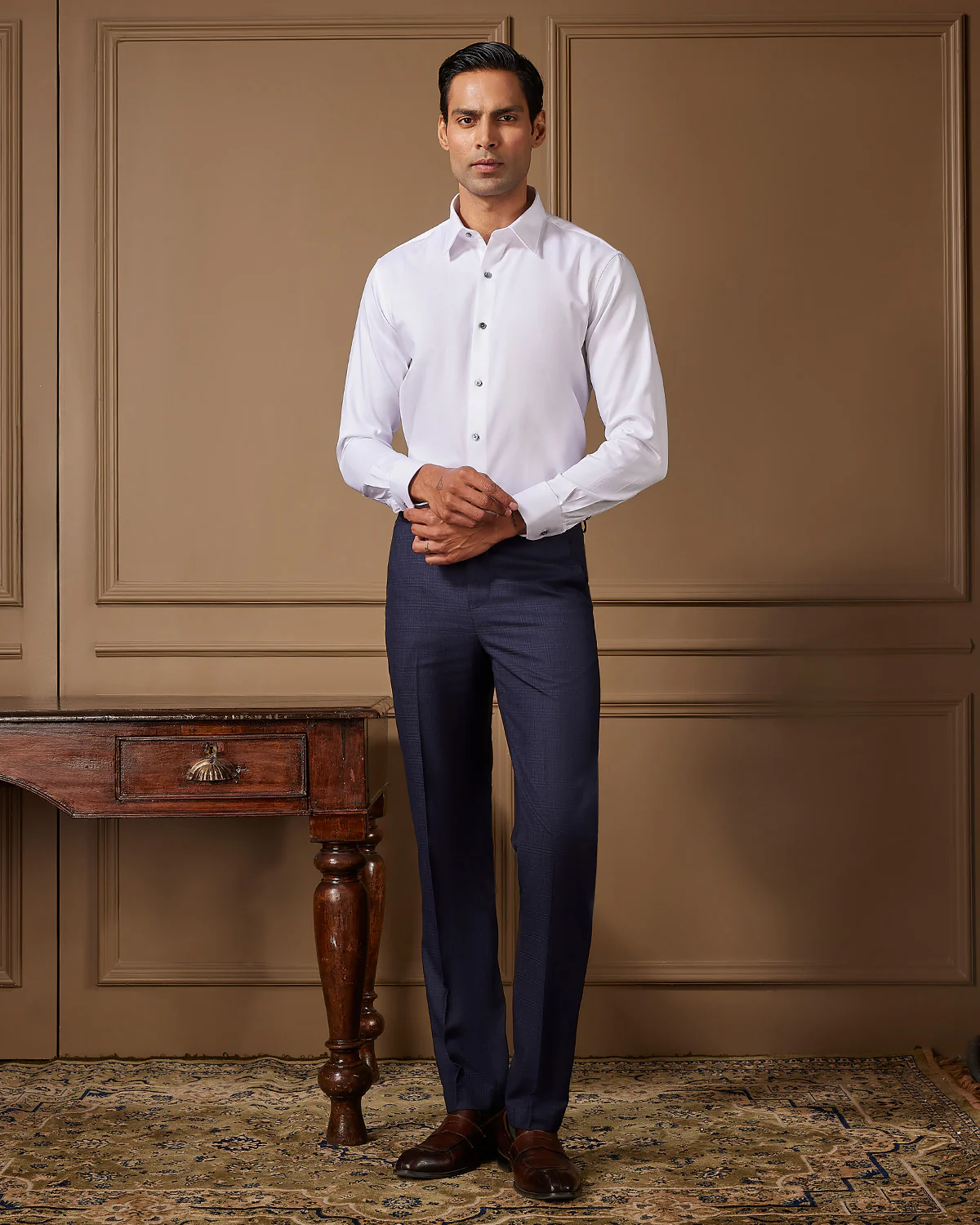 White Cotton Herringbone Shirt - Image 4