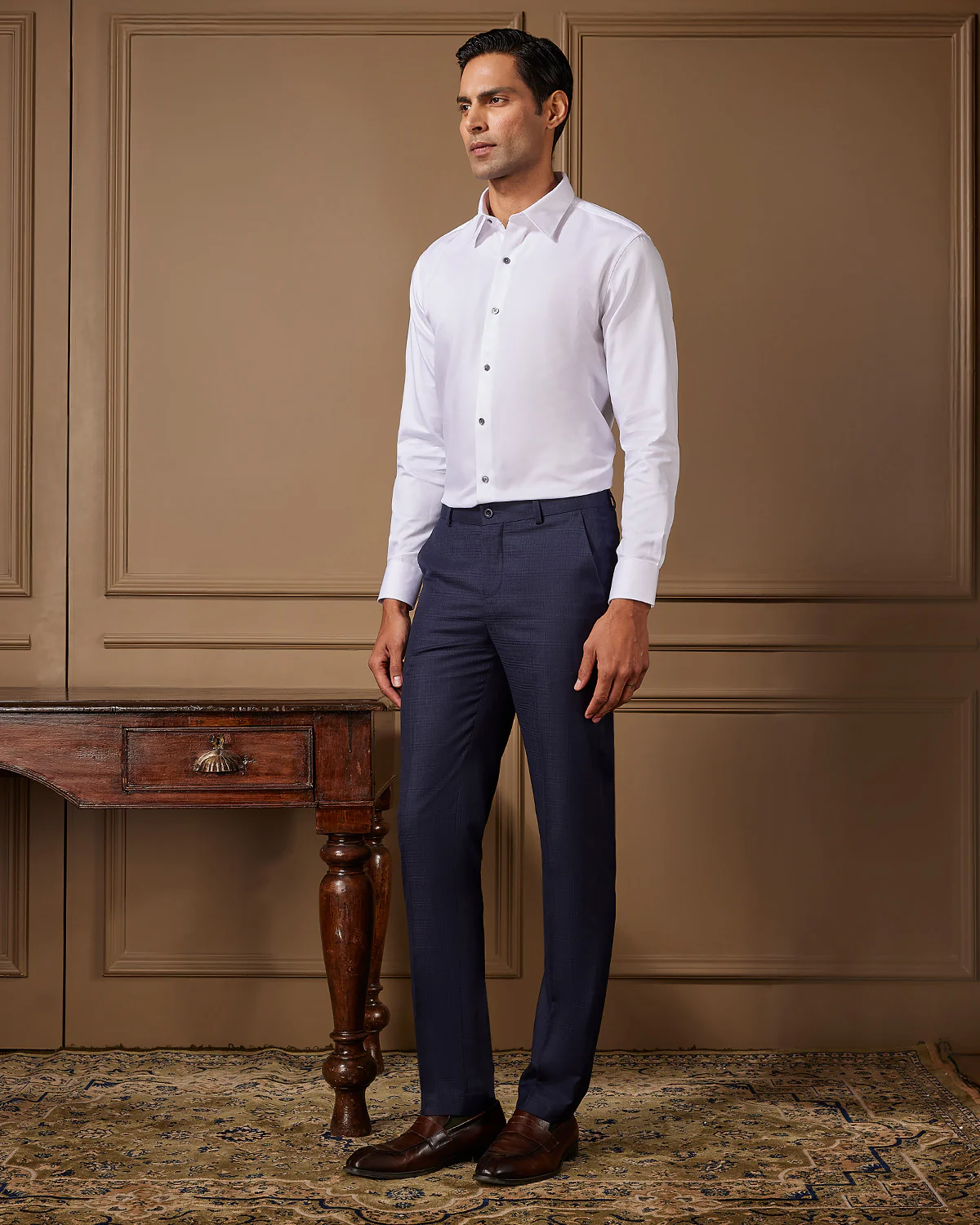 White Cotton Herringbone Shirt - Image 5