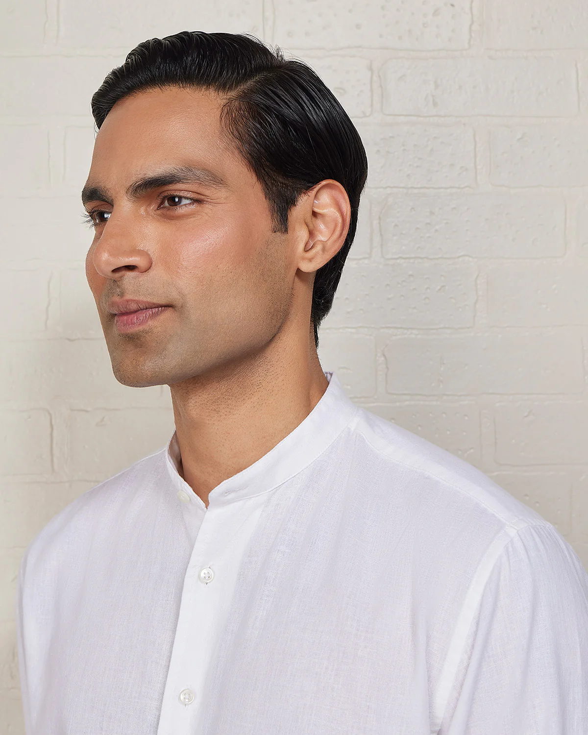 White Cotton Linen Bandhgala Shirt - Image 3