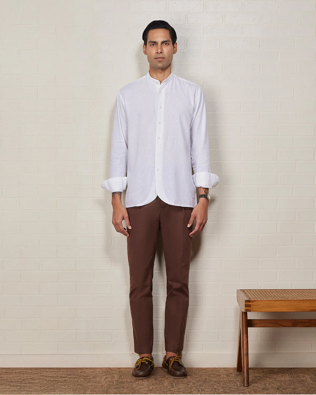 White Cotton Linen Bandhgala Shirt - Image 4