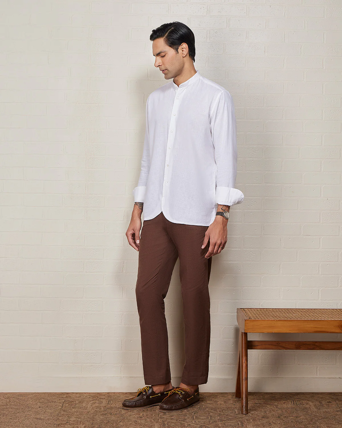 White Cotton Linen Bandhgala Shirt - Image 5