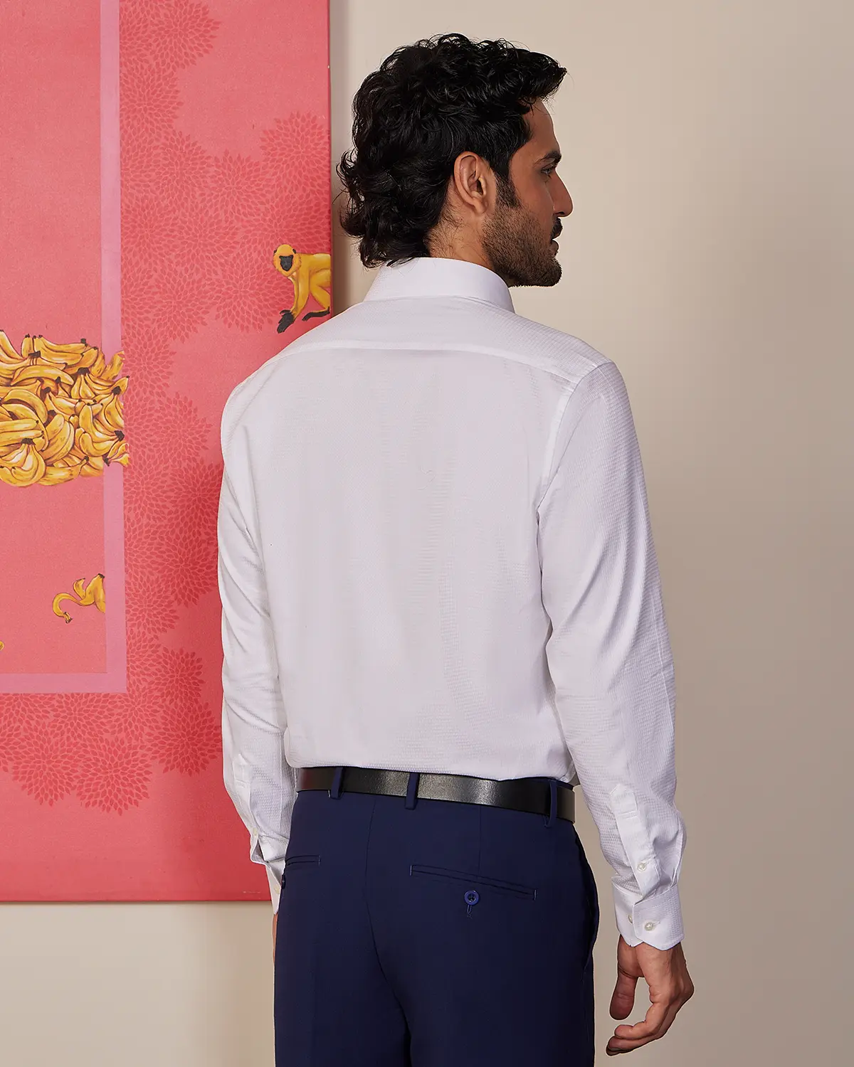 White Dobby Self-Checked Shirt - Image 2