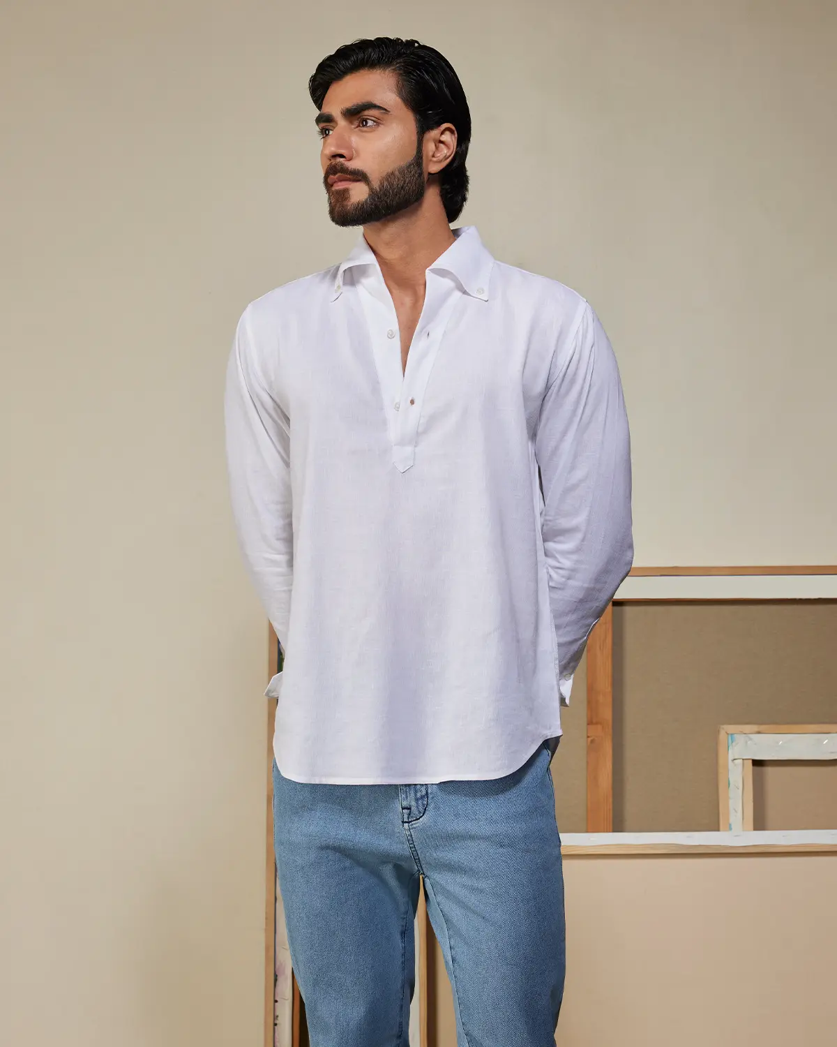 White Popover Kurta Shirt - Image 2