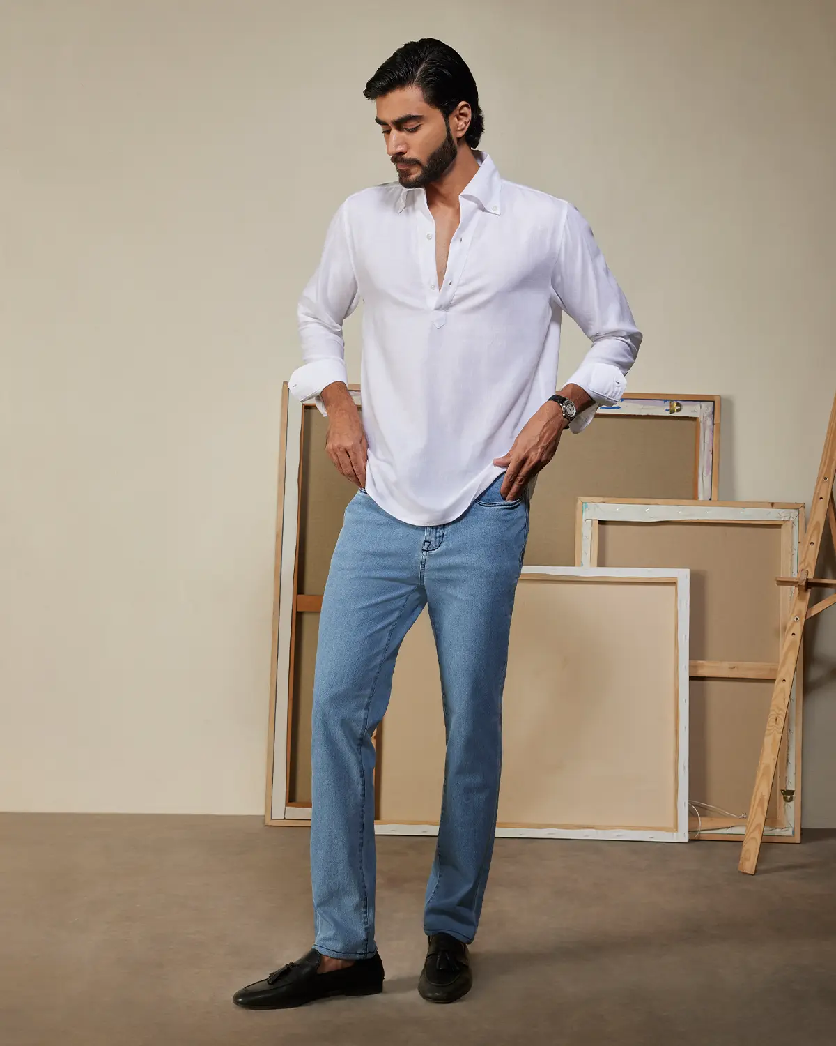 White Popover Kurta Shirt - Image 4
