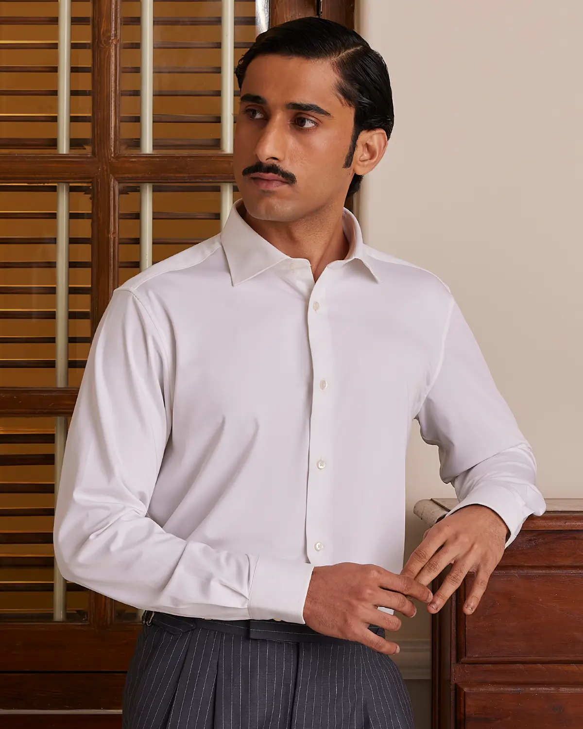 White Wrinkle-Free Bamboo Blend Satin Shirt - Image 2