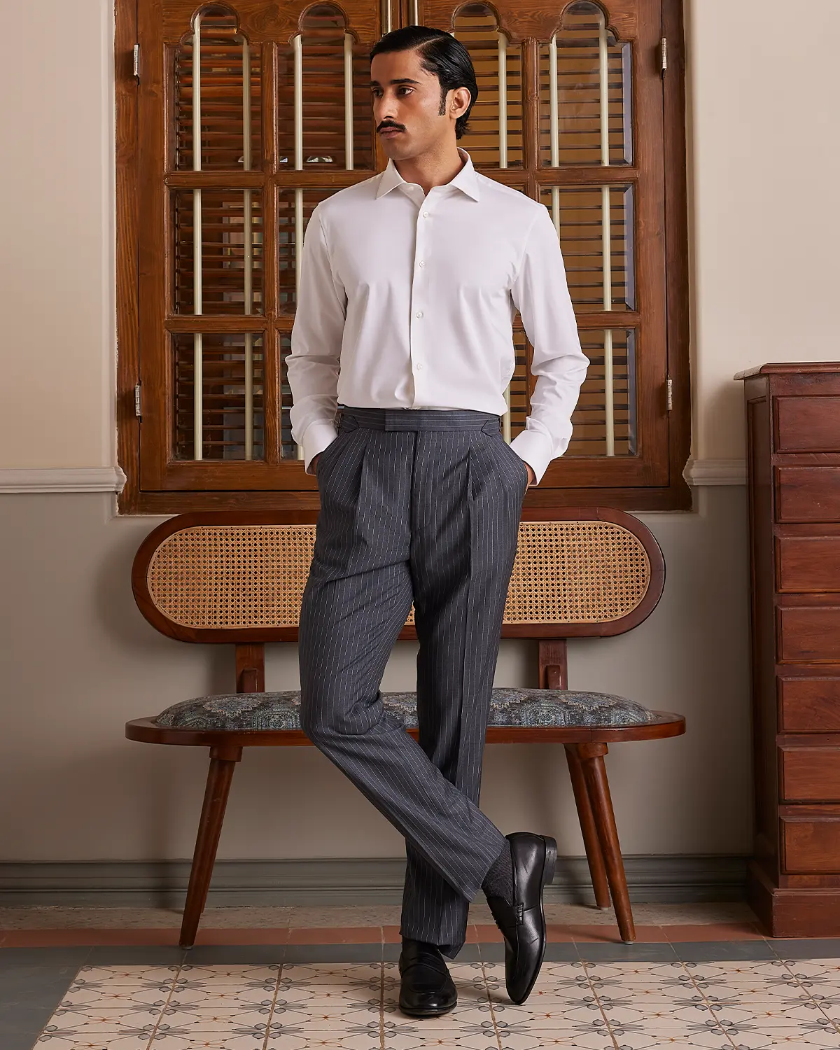 White Wrinkle-Free Bamboo Blend Satin Shirt - Image 4
