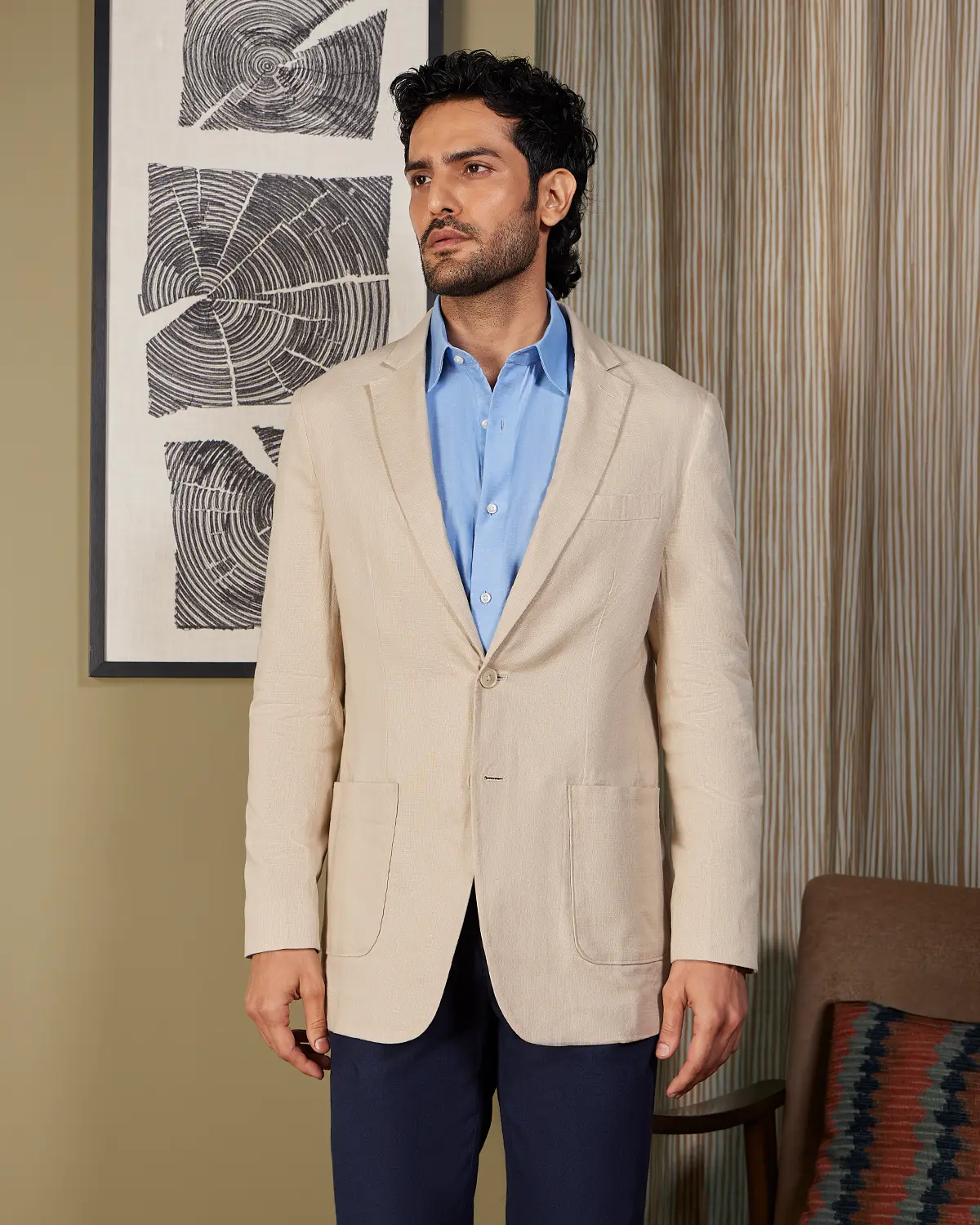 The Richmond Dobby Suit Blazer - Dark Beige