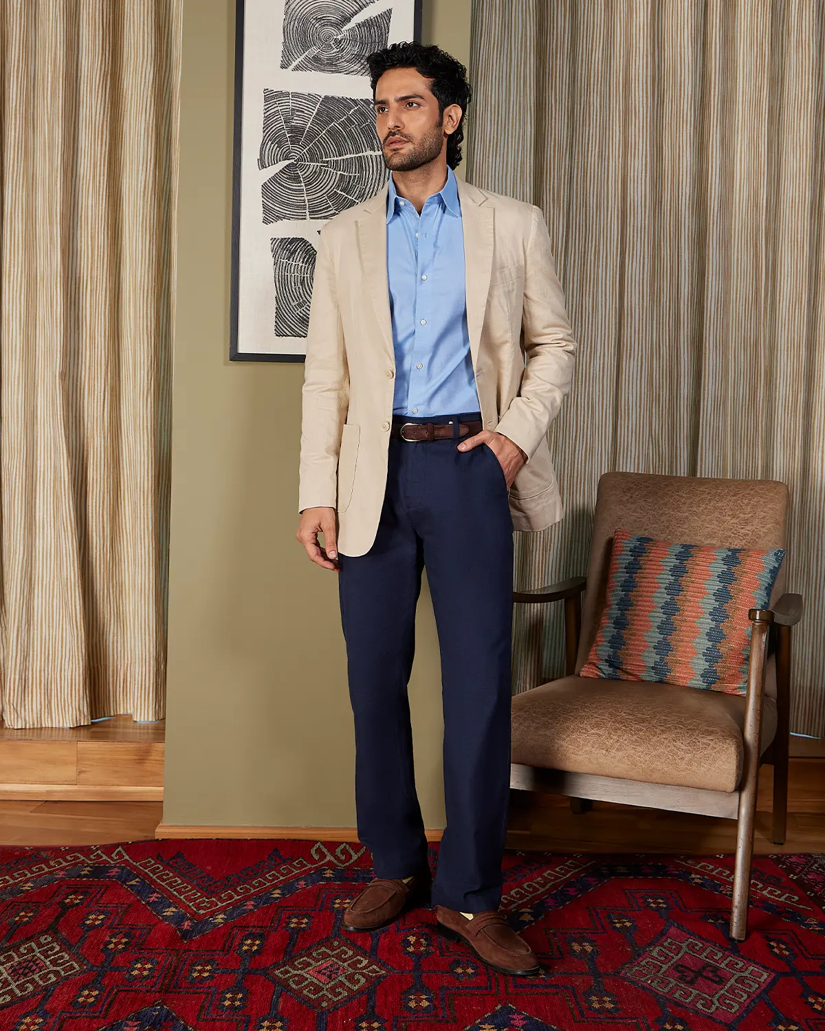 The Richmond Dobby Suit Blazer - Dark Beige - Image 3