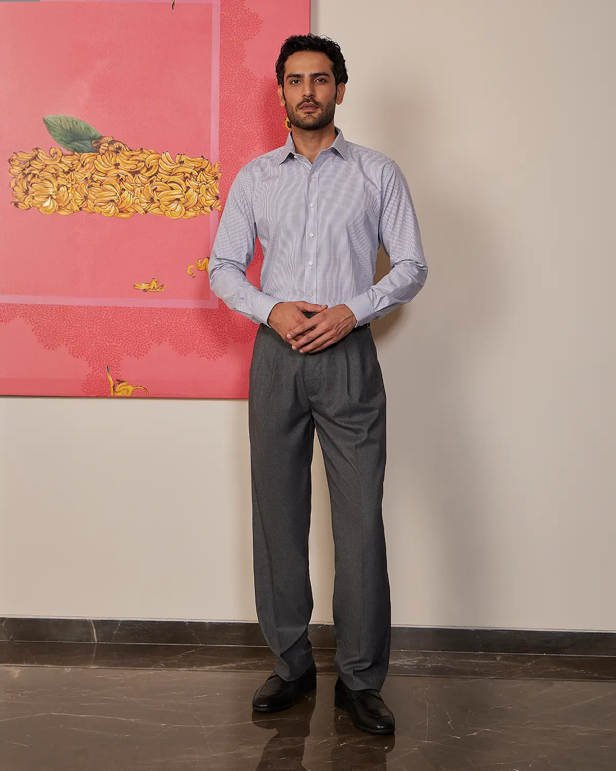Giza Cotton Grey Checked Shirt - Image 5